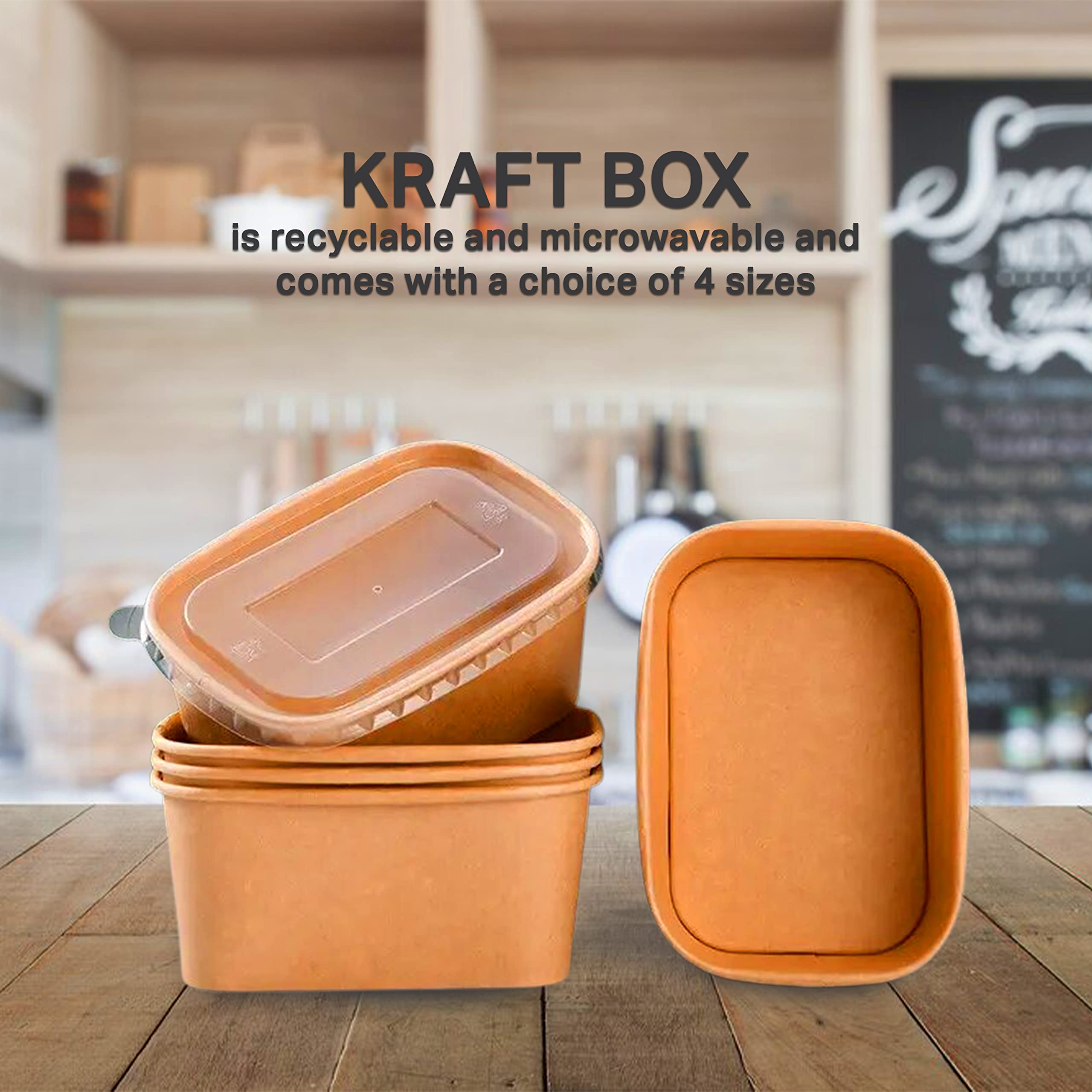 50 cuencos de papel kraft marrón para llevar con tapas, reutilizables, apilables, para almacenamiento de alimentos, sopa, ensalada, delicatessen, tapa resistente, caja reciclable de preparación de