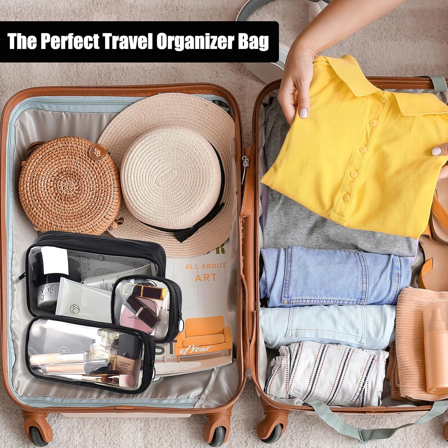 Clear TSA Approved Toiletry Bag Set - 3 Pack (Large, Small and Mini) Clear Cosmetic Bag with Zipper, Quart Size Travel Essentials Organizer Perfect for Carry-On Luggage (TPU-3LSM-Black) - Image 6