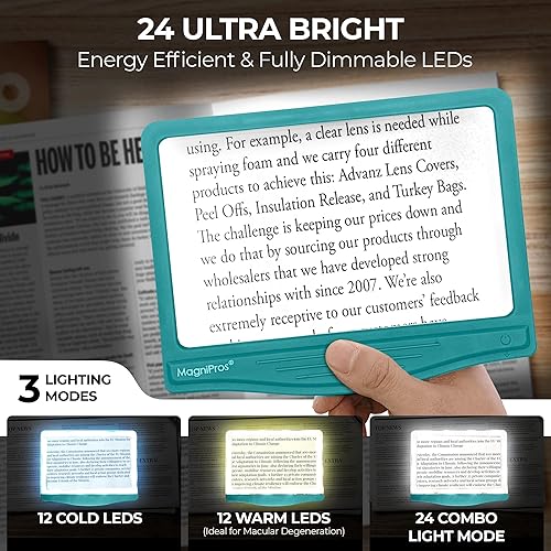 Miniatura 17 de MAGNIPROS Lupa de página LED grande patentada 5X con soporte desmontable Cuidado de los ojos, 3 modos de luz de color y lente antirreflejo