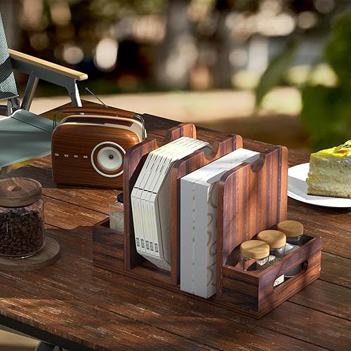 Miniatura 2 de Servilletero para mesa, servilletero rústico con salero y pimienta, servilletero de madera, servilleteros para cocina, dispensador de servilletas,