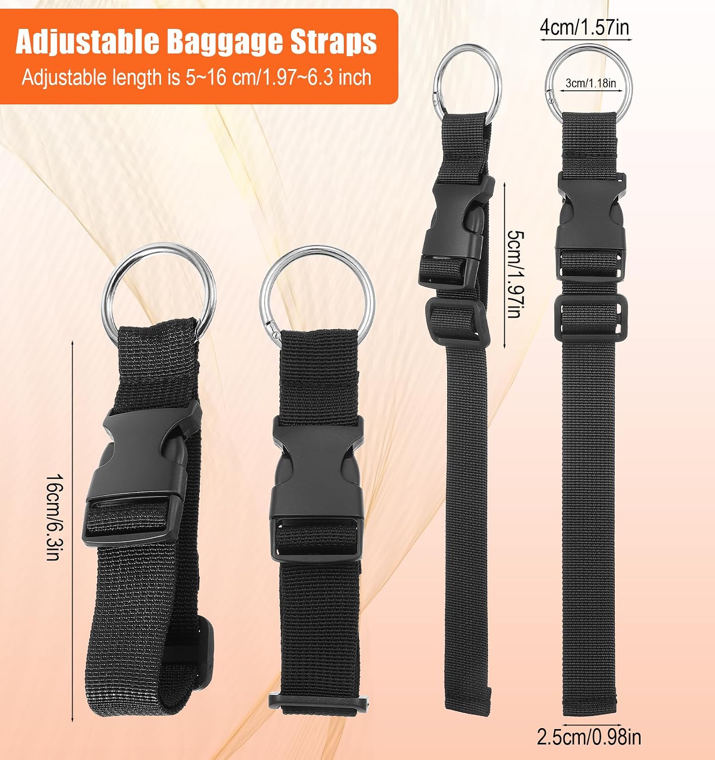 3 Pcs Luggage Straps, Adjustable Add a Bag Strap with Clips, Hands Free Jacket Holder for Connecting Luggage or Backpack (Black)