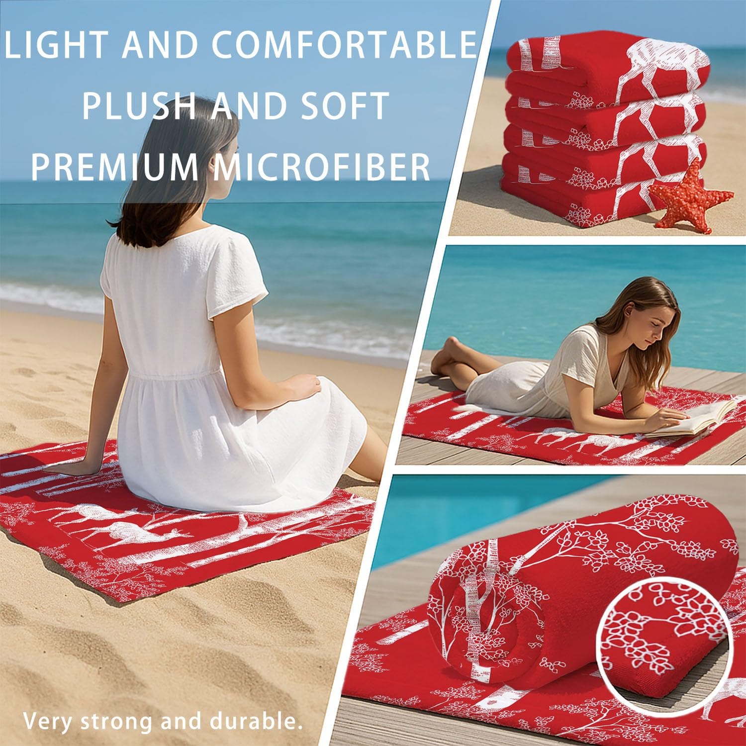 Générique Serviette de Plage Microfibre 230 x 210 CM,Drap de Plage Nordique, Forêt, Silhouette, Couverture de Plage Absorbante,Couverture de Bain Bouleaux, Rennes, Silhouettes
