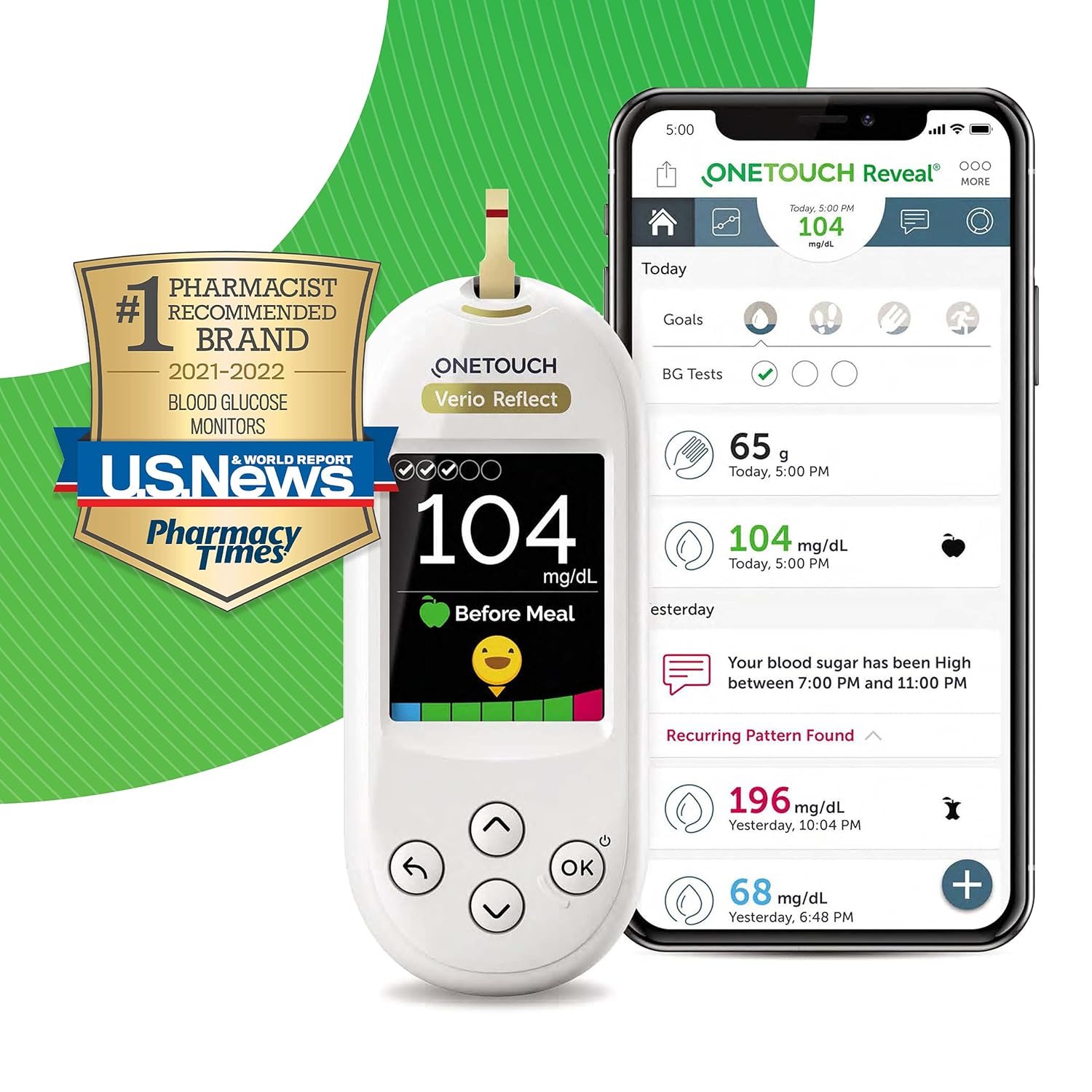 OneTouch Verio Reflect Blood Glucose Meter - Blood Sugar Monitor : Health & Household