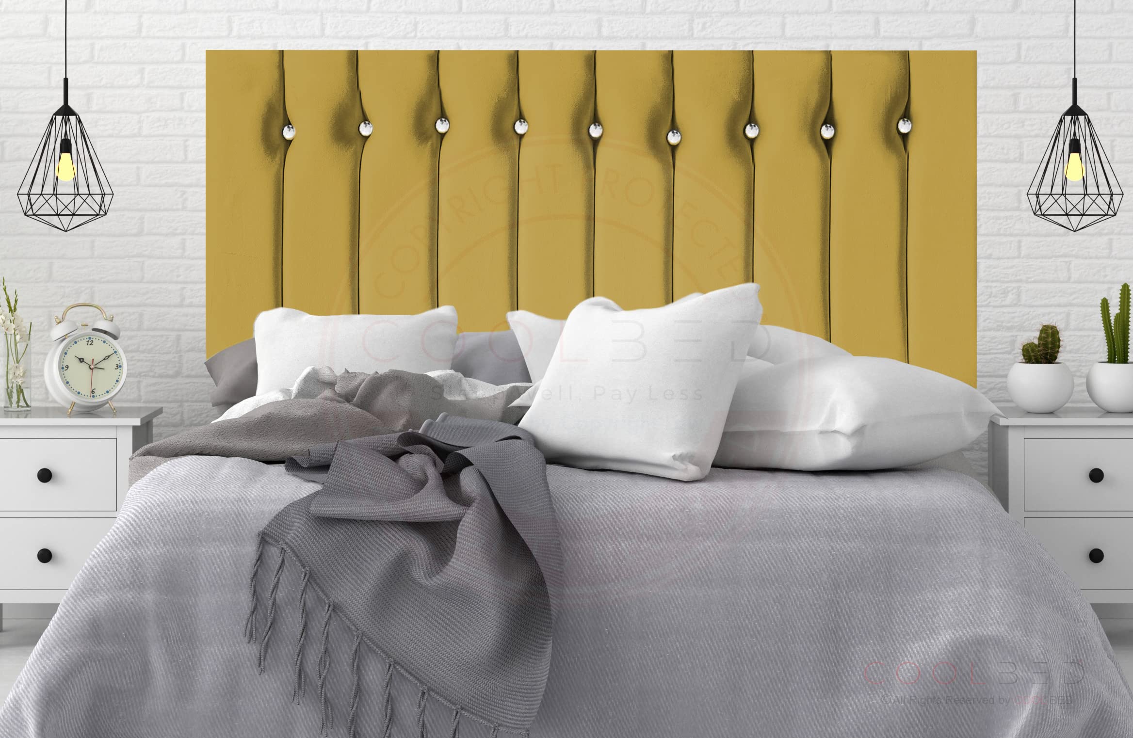 Divan Bed Headboard in Plush Velvet Delight 20” Or 26” Height Single Double King Size Lined Headboards For Beds Bedroom Furniture Decor (Yellow Plush, 4FT (Small Double) - 20" Height)
