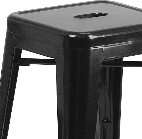 Miniatura 9 de Flash Furniture - Taburete de bar de metal moderno sin respaldo de 30 pulgadas, para interior/exterior, industrial, cuadrado, apilable para bares