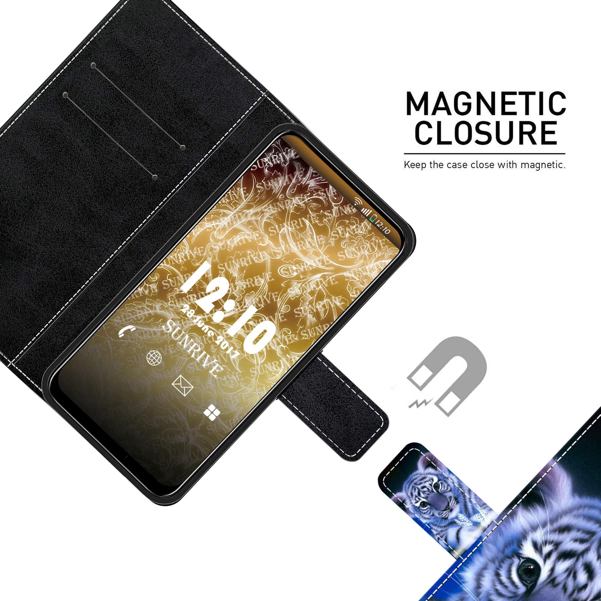 Sunrive Cover compatibile con Huawei Y7 / NOVA LITE PLUS, Custodia con supporto di stand e in Pelle artificiale per carte di credito Portafoglio Flip Chiusura Magnetica bumper(Q Leone