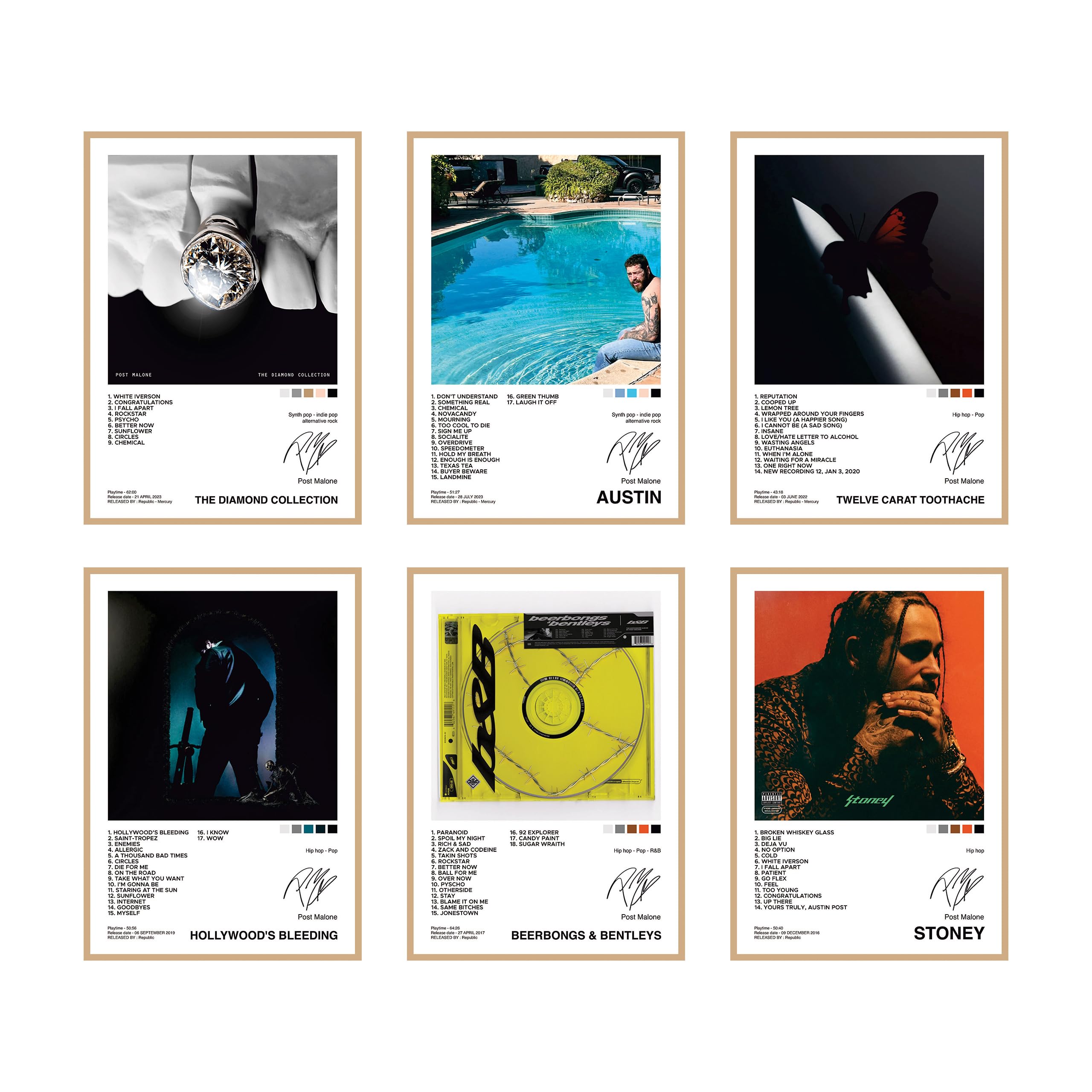 Sponsored Ad - CodersParadise Post Malone Music Album Posters - Pack of 6 | 8 x 12 Inches (A4 Size) Art Wall Decor | Glue Dots Included | Aesthetic Posters for Bedroom, Living Room and Office