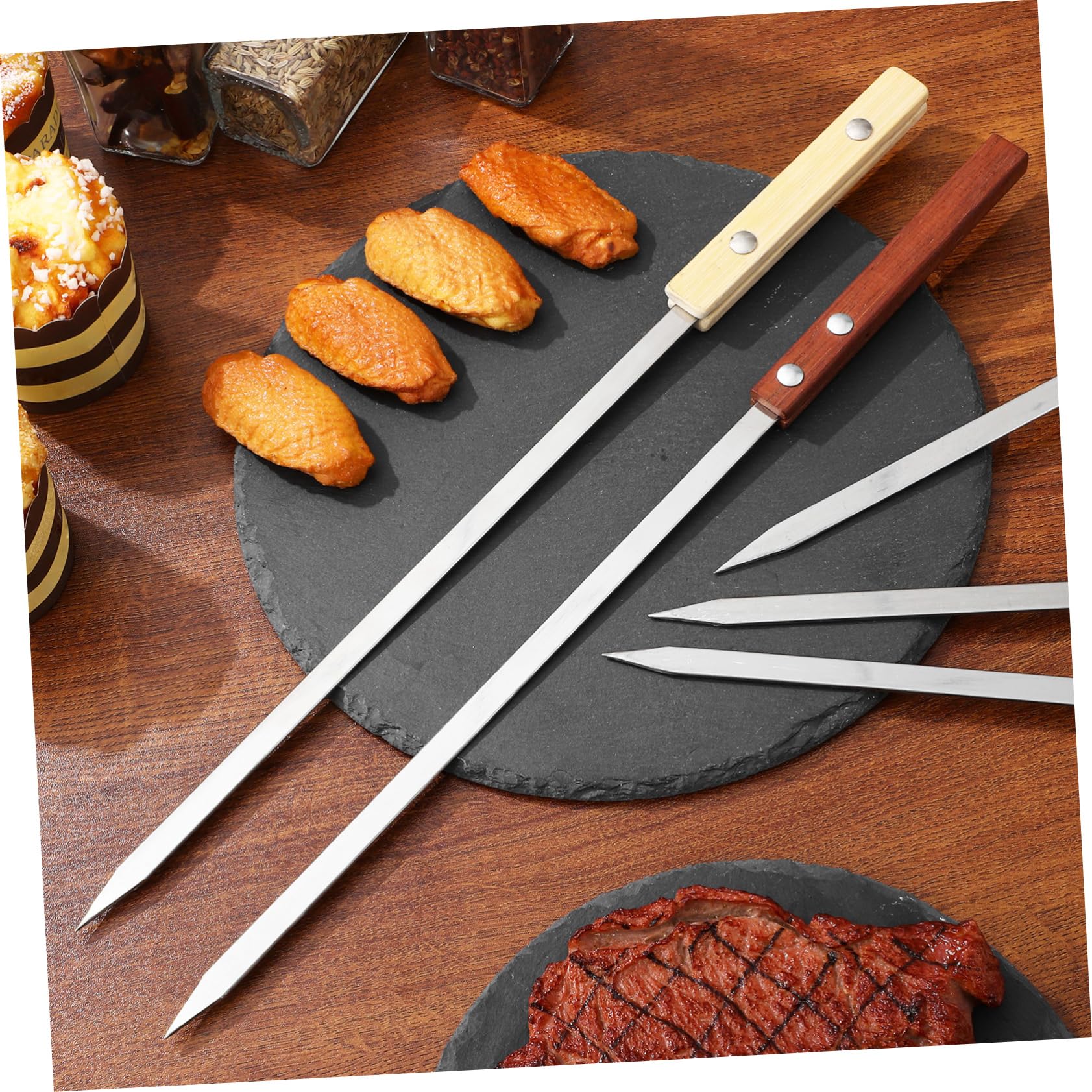 Gatuida Manico in Legno in Acciaio Inox per Barbecue 12 Spiedini Riutilizzabili e Facili da Pulire, per Campeggio e Ristoranti