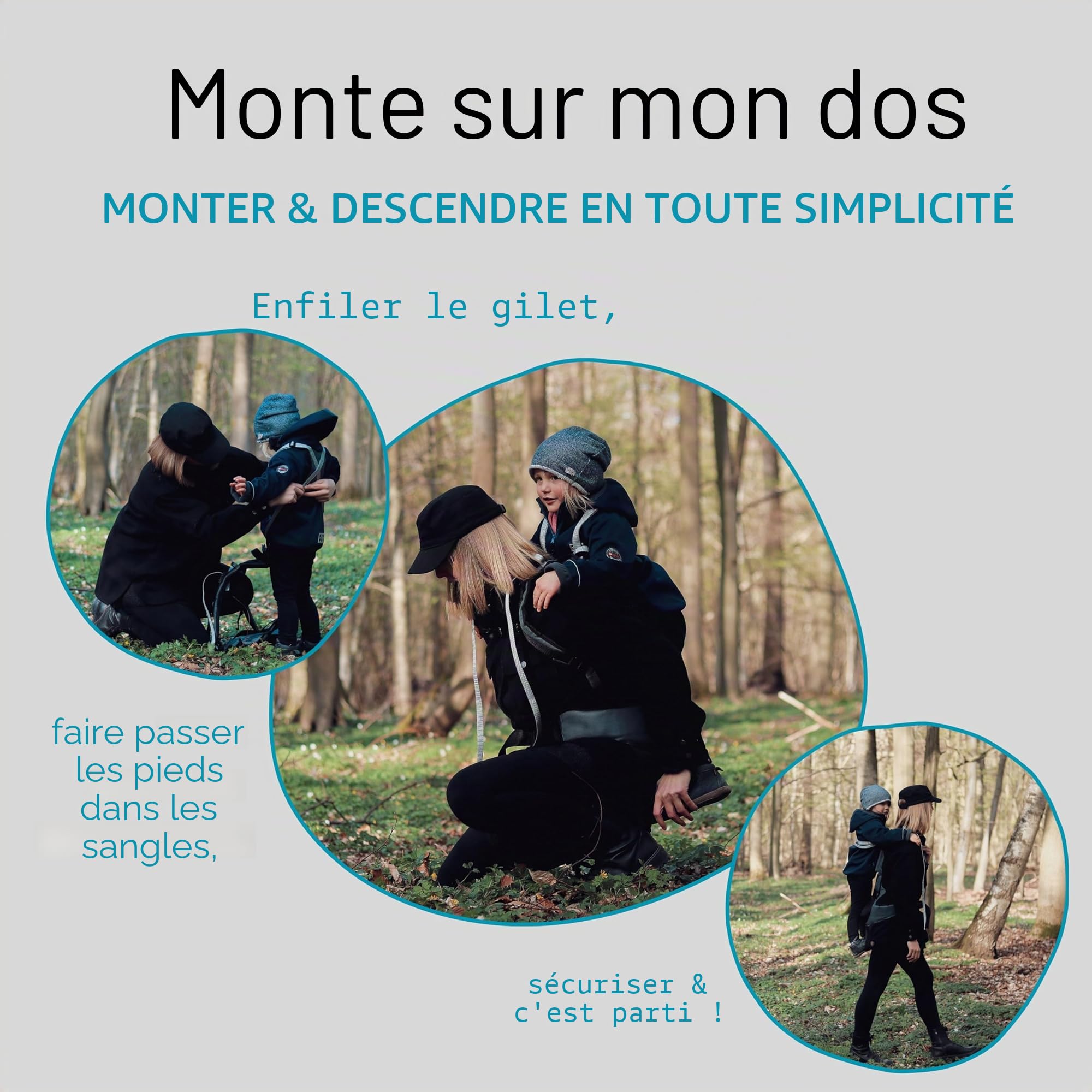 Sac à Dos Avec Porte-Bébé - Col Souple Le Plus Léger - Porte-Enfant Jusqu'à 25 kg - Randonnée à Partir de 2 Ans - Transport (Gris Chiné)