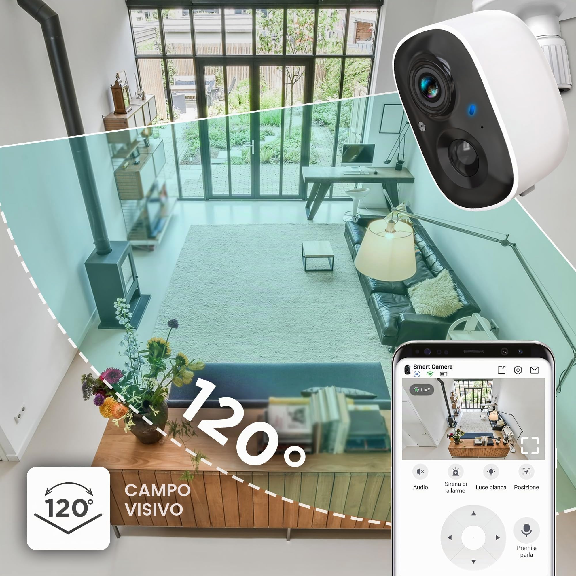 Atlantis Volta Pro Telecamera Wi-Fi 3MP a batteria, senza fili IP65 | Visione IR/LED, audio 2 vie, PIR movimento, MicroSD, app, notifiche push e cloud, cod. A16-VL82
