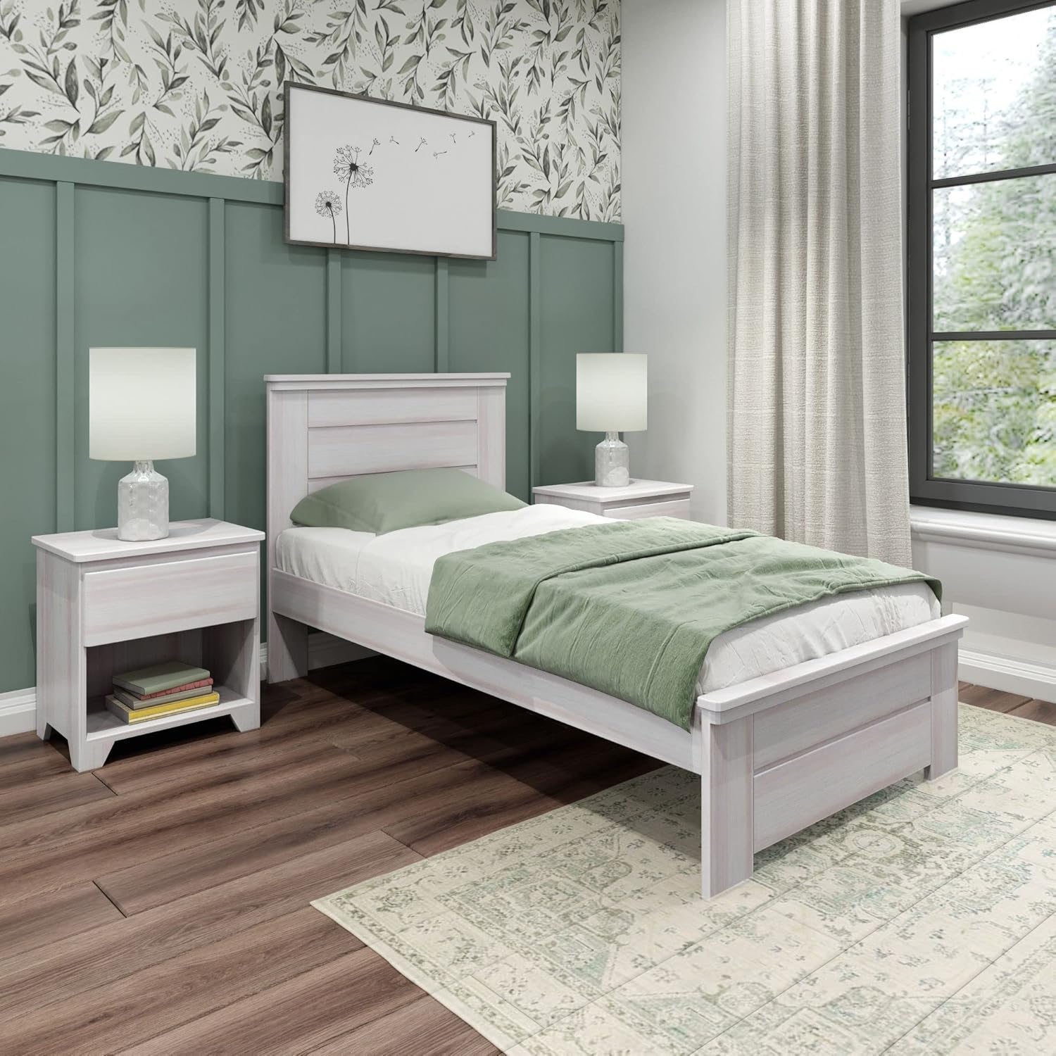 Max & Lily Modern Farmhouse Queen Bed with Panel Headboard, Solid New Zealand Pine Wood Platform Bed, Barnwood Brown Finish