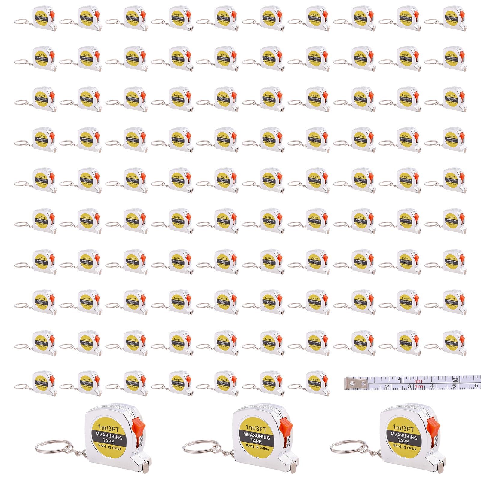 FREEBLOSS 100 unidades Mini cinta métrica llavero retráctil mini cinta métrica paquete grande con llavero para regalos de fiesta y uso diario 1.46 x 1.57 pulgadas