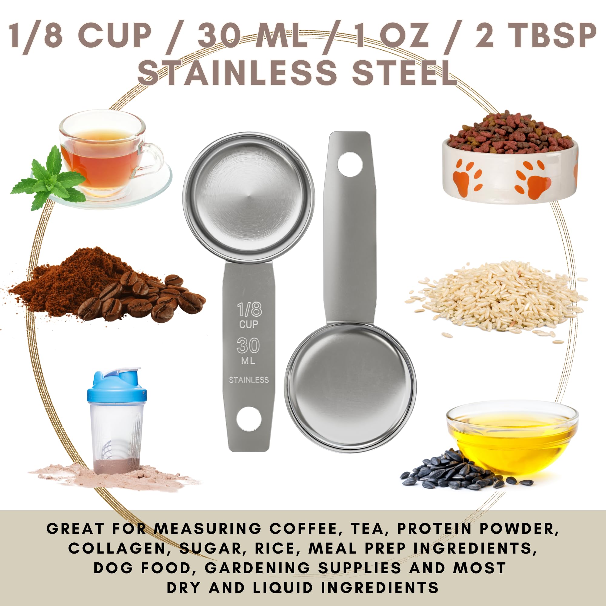 Amazon.com: 1/8 Cup Stainless Steel Measuring Cup | Sturdy Metal 30 ml | 30  cc | 1 oz | Single Cup for Wet and Dry Ingredients | Great for use as 1/8  Cup Coffee Scoop - 1 PK: Home & Kitchen