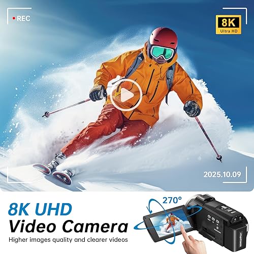 Miniatura 2 de Videocámara 8K 2025 Última Cámaras de Video Ultra HD de 88MP WiFi Cámara de Vlogging para YouTube 18X Cámaras de Video Digital con Tarjeta de 32G y