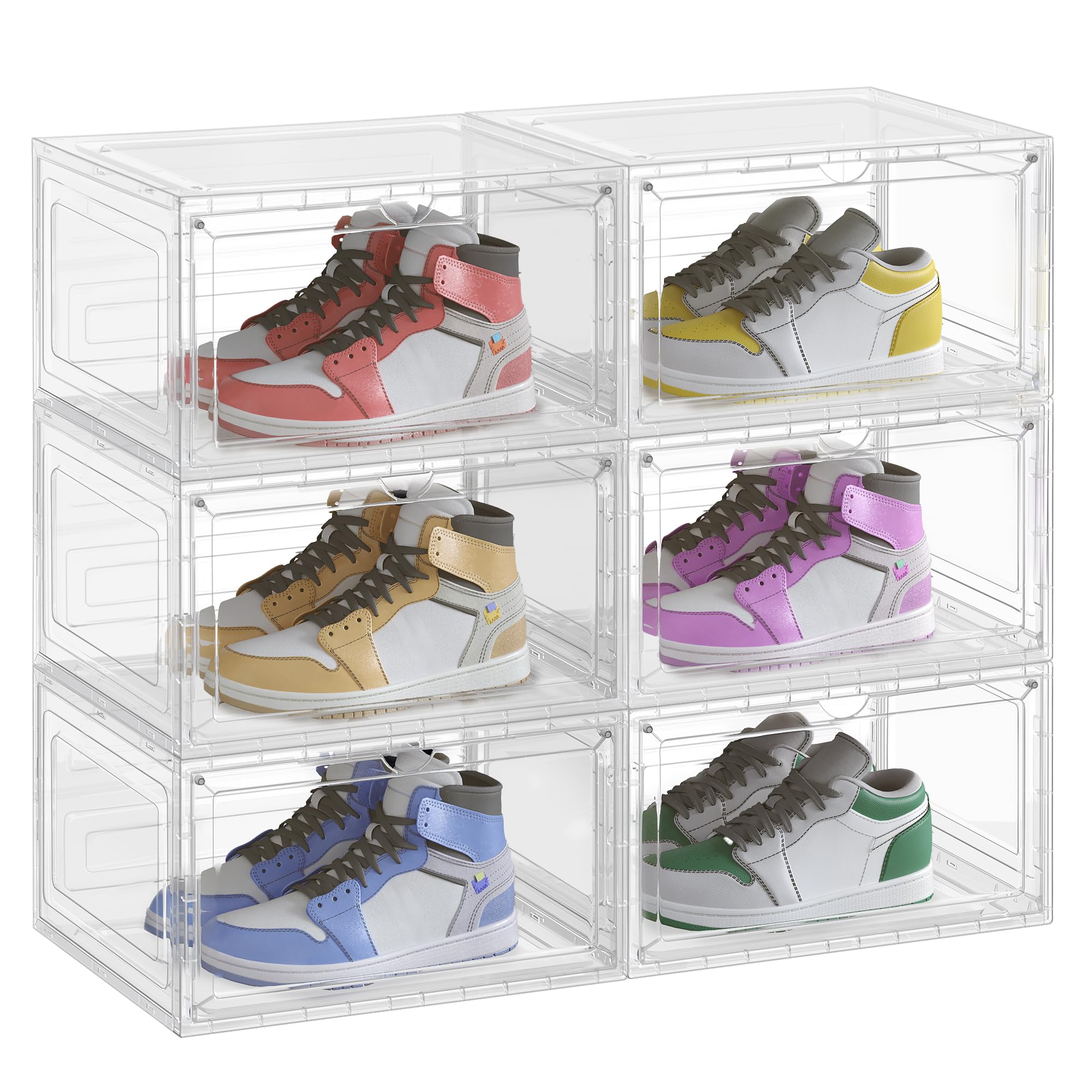 Schoendozen, Set Van 8, Opbergdozen Voor Schoenen, Schoen Organizer Plastic Dozen Opvouwbaar En Stapelbaar Voor Schoenen Tot Maat 42 Transparant Wit