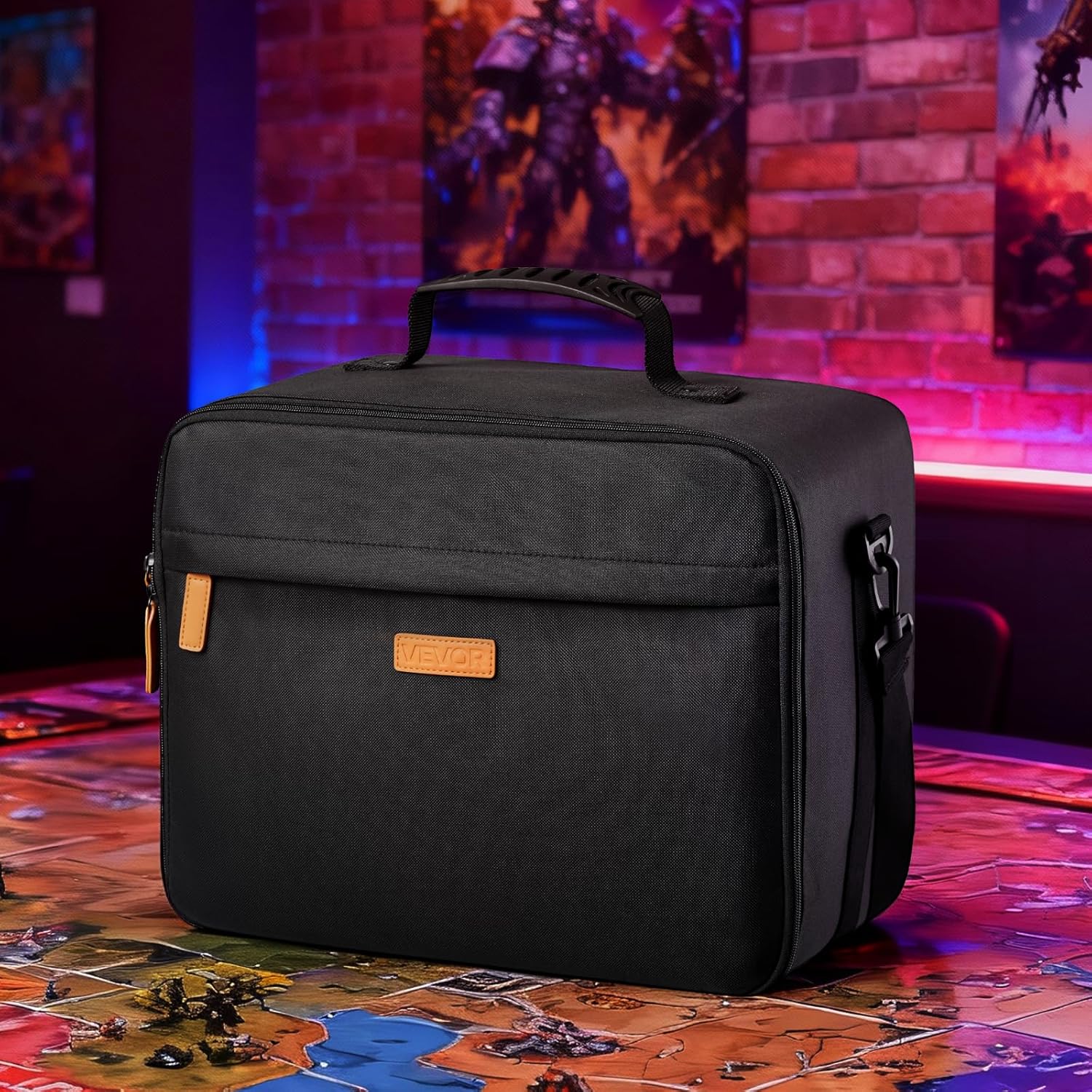 VEVOR Miniature Storage Carrying Figure Bag, Fits for 1:500-1:750 Scale Models, Miniature Transport Bag with Adjustable Shoulder Strap, 3 Foam Layers for Large Storage Capacity (Minis Not Included)