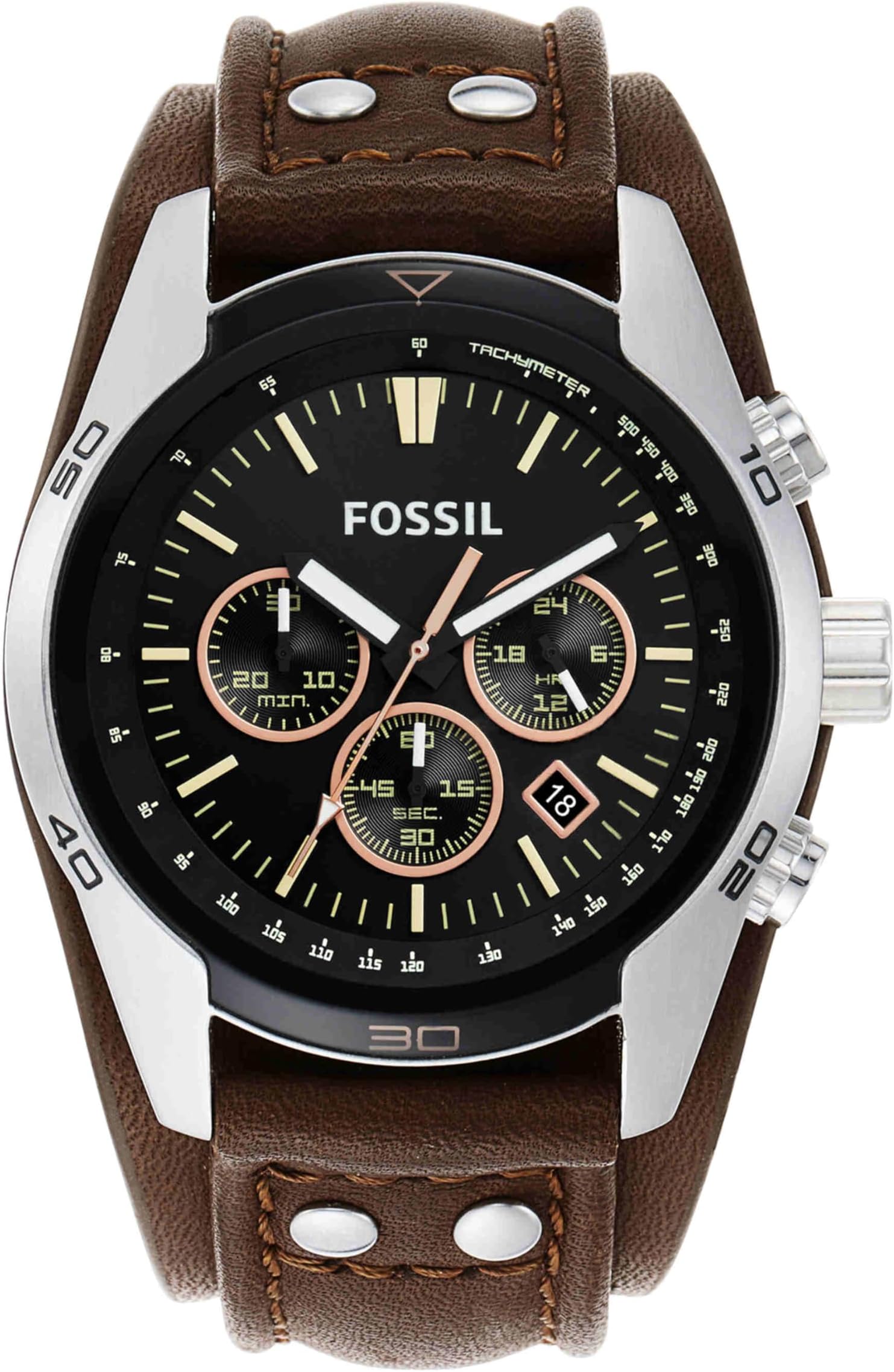 Men's Coachman Quartz Stainless Steel and Leather Chronograph Watch