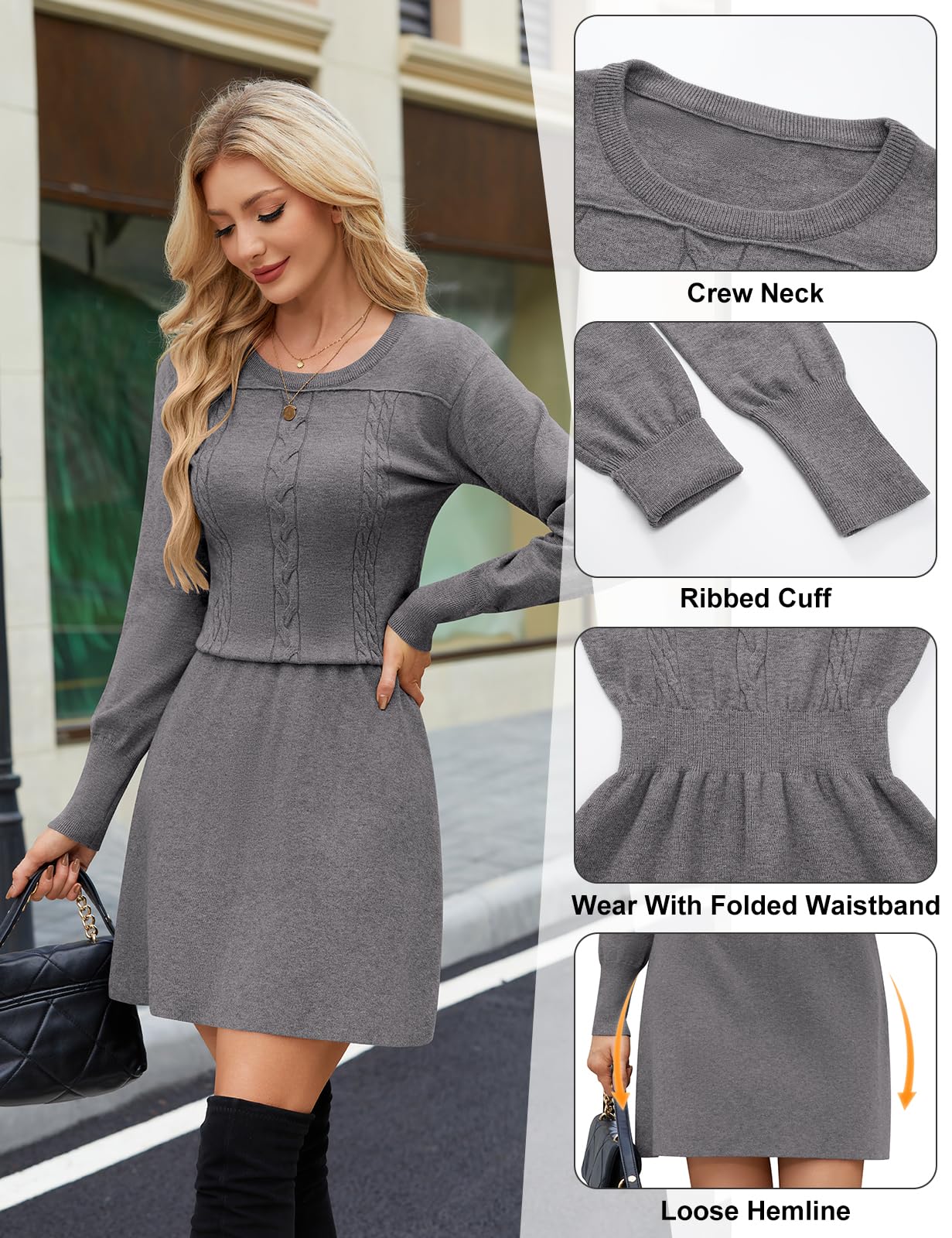 Robe Pull Femme Tricot Mini Robe Automne Hiver