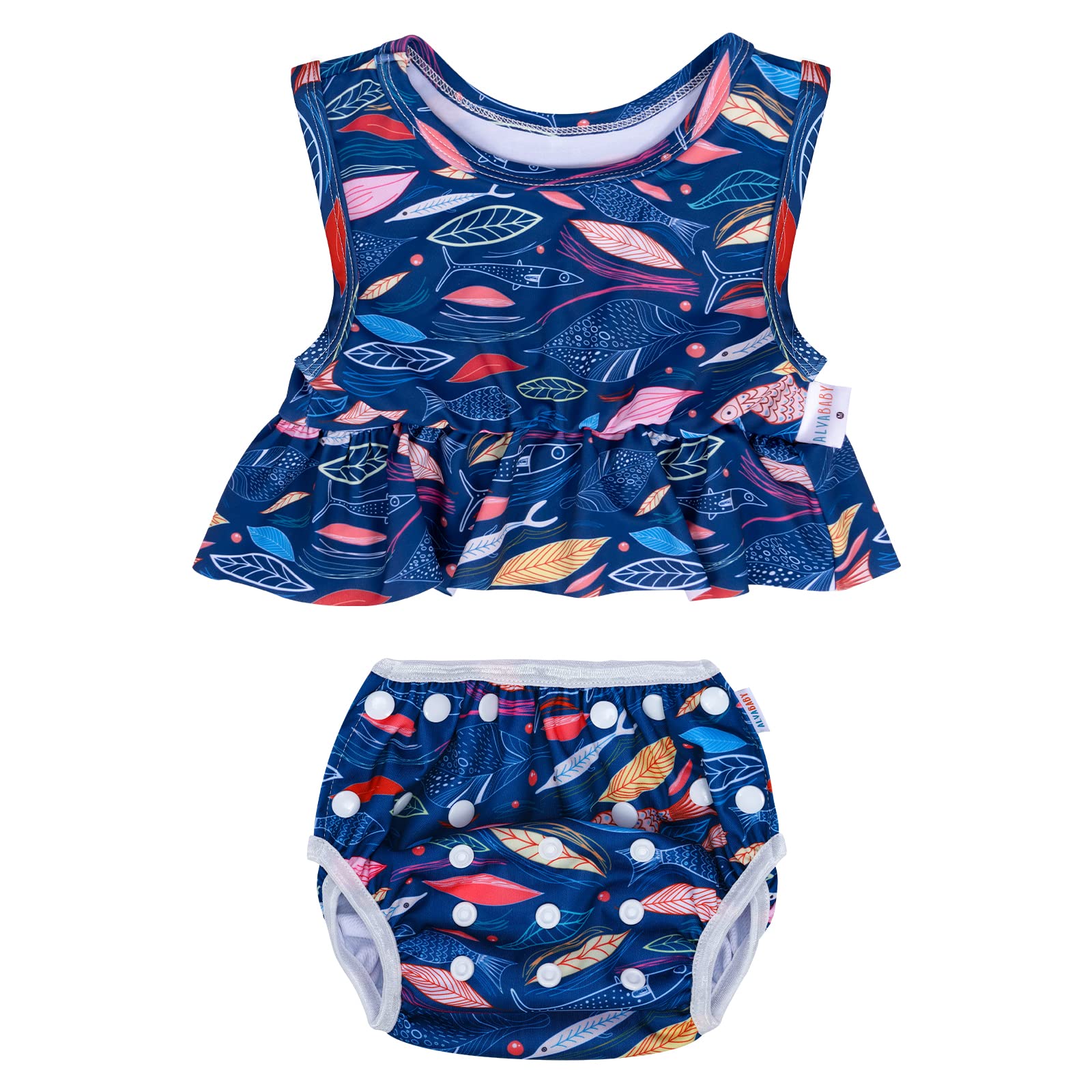 ALVA Toddler Baby Girl Swimsuit,Infant Bathing Sleeveless Bikinis Swimwear,Baby Reusable Swim Diaper with Matching Top
