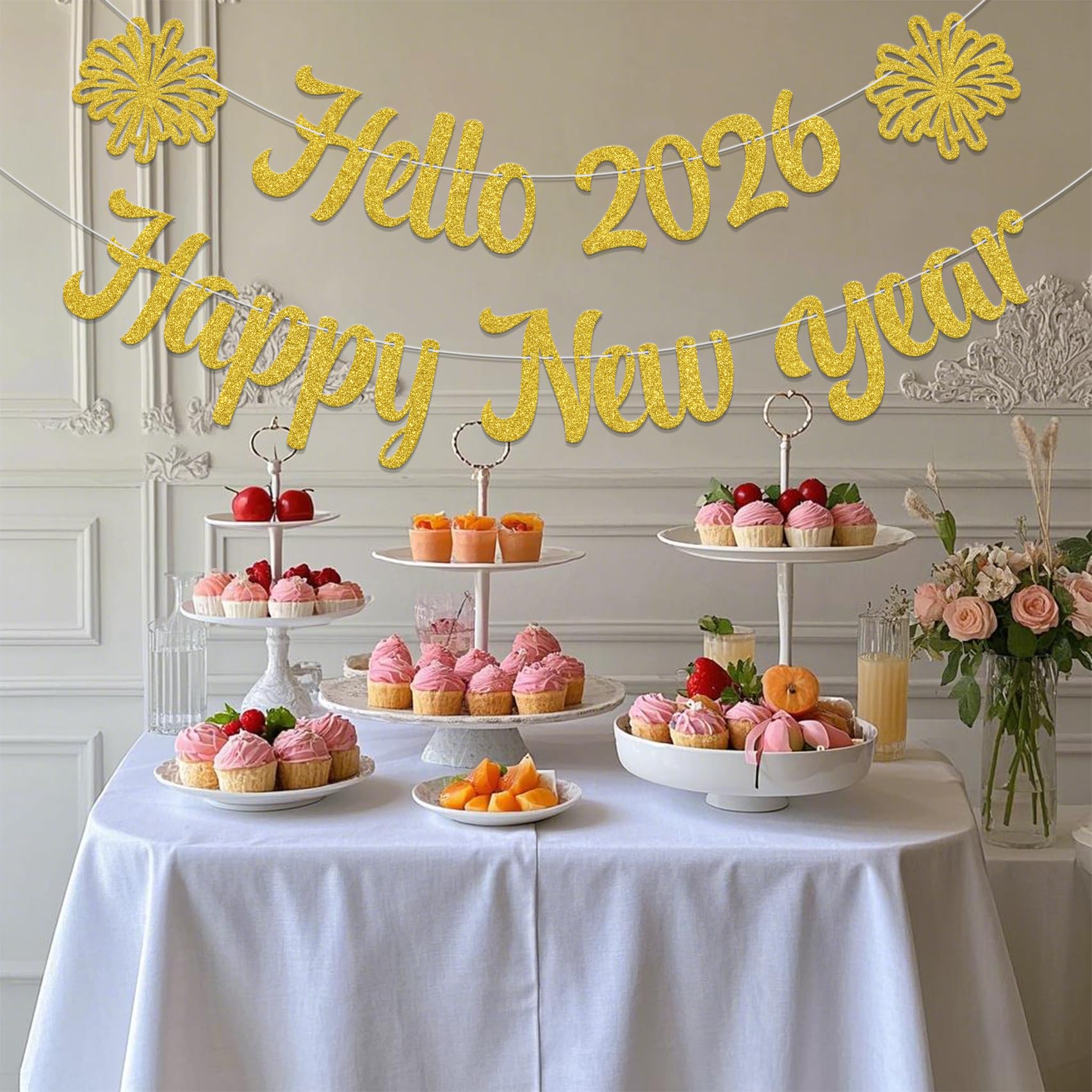 Hello 2026 Banner - Goodbye 2025 Hello 2026 Decoration - New Years Eve Banner, Gold - Image 4