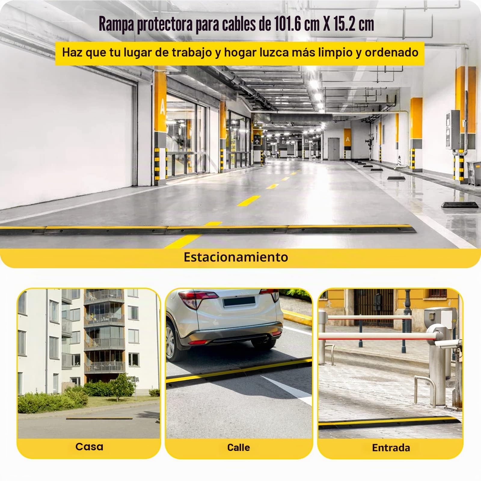 VEVOR Protector de Cables para Suelo Carga de 8164 kg Pasacables Suelo 102 x 15,5 x 3 cm Canaleta Cables Suelo el Reductor de Velocidad para Protección de Cables Eléctricos