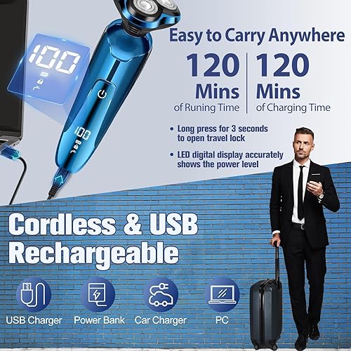 Miniatura 4 de Maquinilla de afeitar eléctrica para hombres, afeitadora para barba húmeda y secapatillas, afeitadoras eléctricas inalámbricas para hombres, cabeza