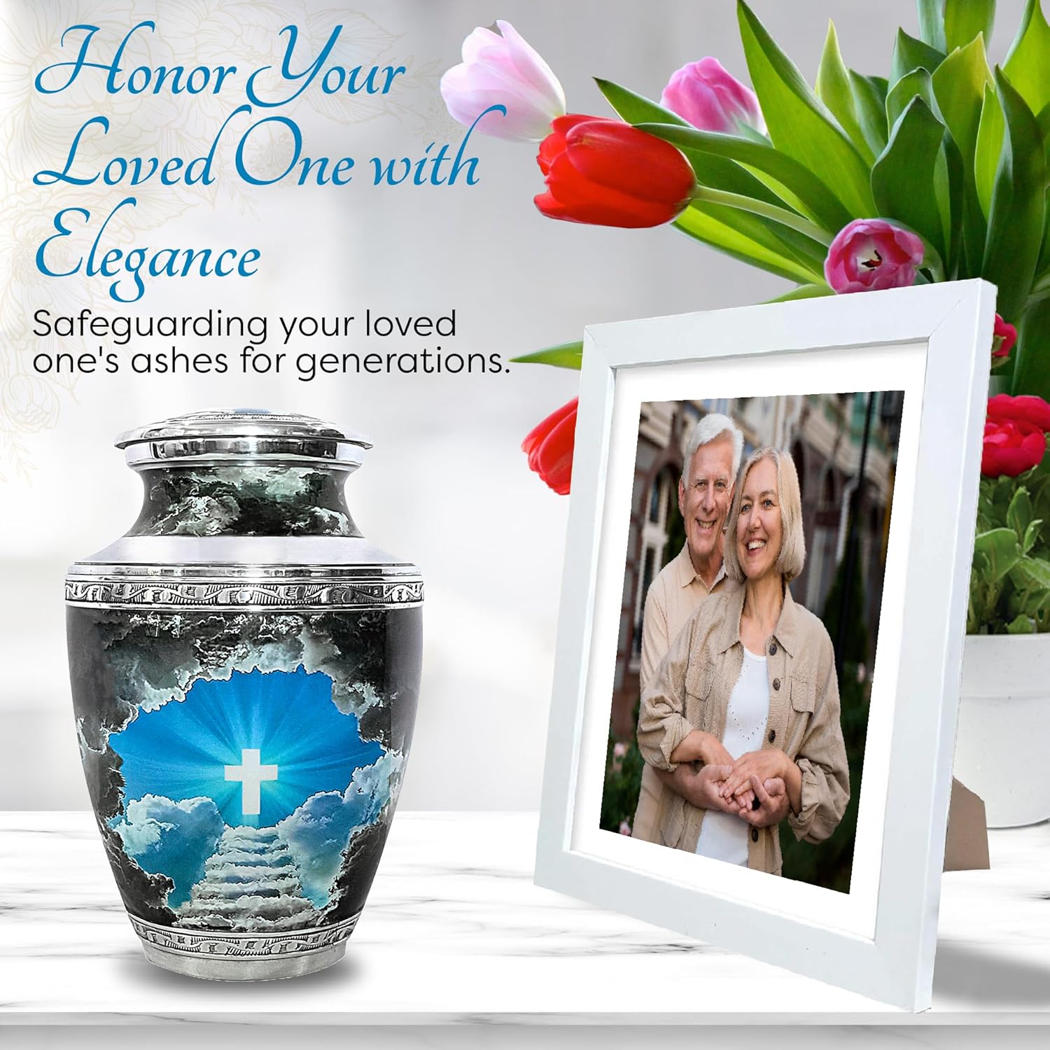 Stairway to Heaven Cremation Urn for Human Ashes, Urns for Ashes Funeral, Memorial, and Burial Urns for Adult Male and Female, Large Size up to 100Kg/220 Lbs - Image 5