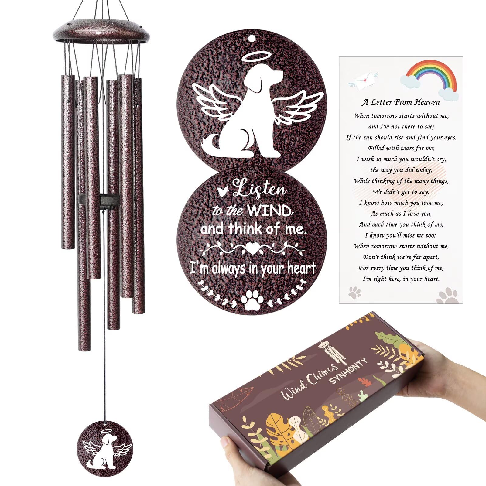 Memorial Gifts for Loss of Dog, 25 inch Pet Memorial Wind Chimes, Loss of Dog Sympathy Gift, Pets Remembrance Gift, Bereavement Gifts Dogs, in Memory of Dogs Wind Chimes for Outside Garden Dog Memorial Gift