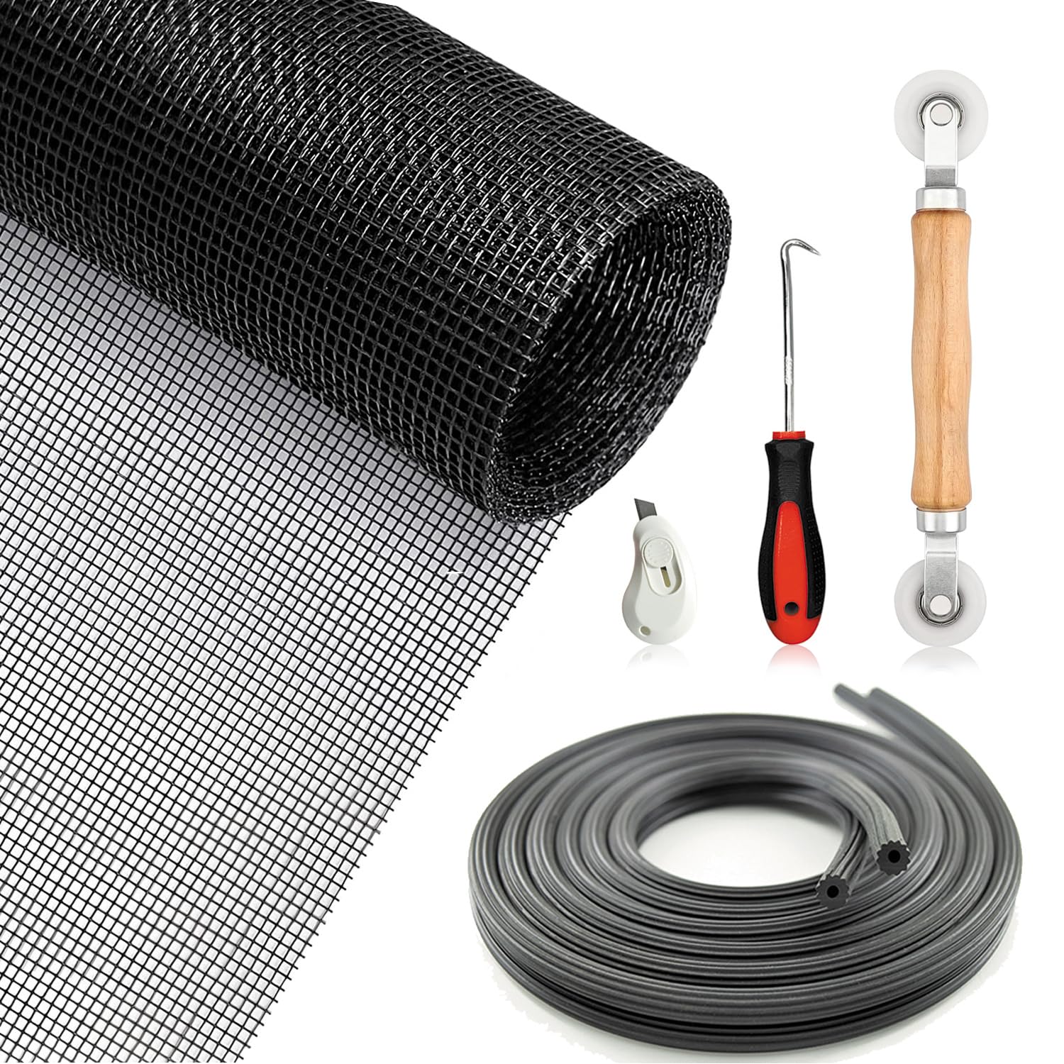 Acebon Black Fly Screen Mesh Replacement 120 X 300 Cm, Fibreglass Insect Mesh For Windows & Doors, Washable Mosquito Net Screen Roll, Diy Cuttable Bug Screen For Patio (Single Pack With Tool Kit)