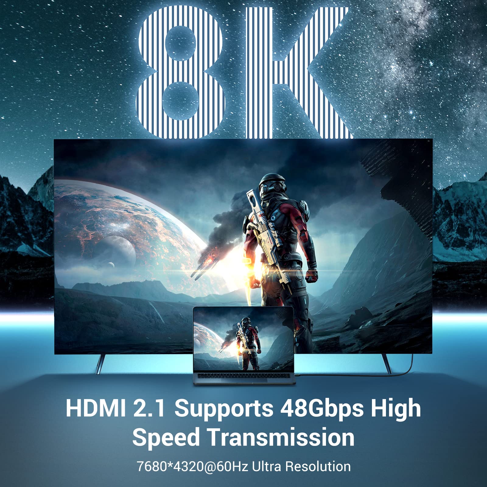 UGREEN 8K Elastyczny i smukły kabel HDMI, kabel HDMI 2.1 10K 8K 60Hz 4K 120Hz DynamicHDR, HDCP, eARC, Wysoka prędkość 48 Gb/s Aluminium Kompatybilny z PS5/PS4, Xbox Series X/S/HDTV (2M)