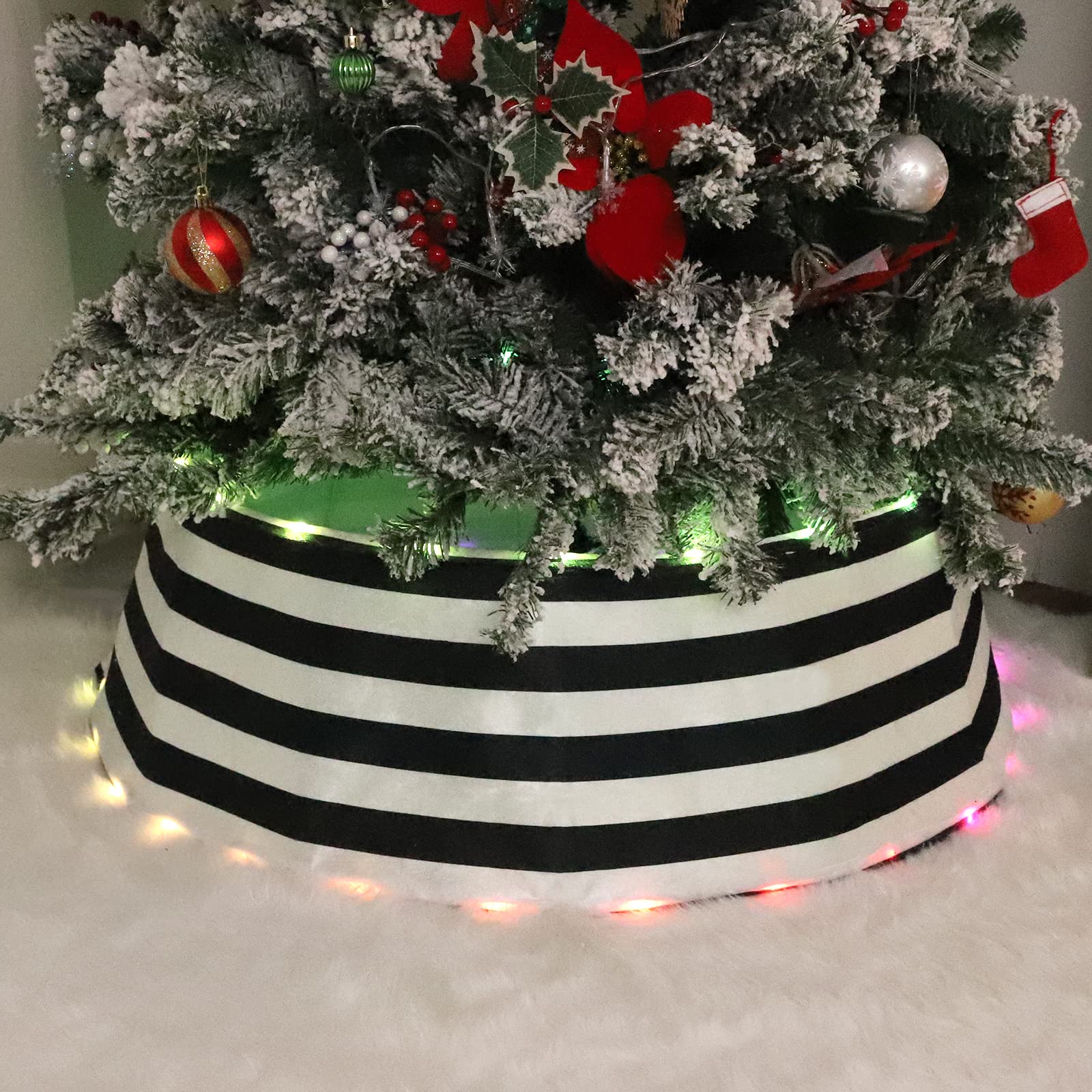 ATTGREAT 17 Light Modes Christmas Tree Collar, 30 Inch Christmas Tree Ring, 43 LED Tree Collars for Artificial Trees, Soft and Comfotable Tree Collar for Christmas Decorations Party Home New Year