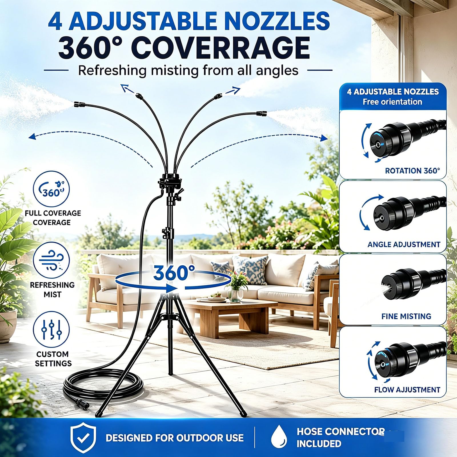 Nebulizzatore in Piedi per Patio Esterno, Sistema di Nebulizzazione Regolabile in Altezza per Raffreddamento Esterno, per Terrazzi, Piscine, Barbecue