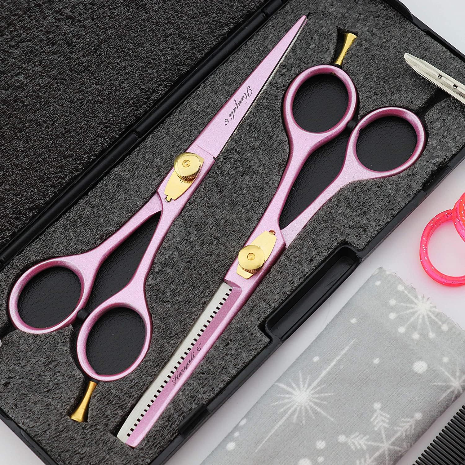 Haryali London Forbici professionali da parrucchiere da barbiere, 15,2 cm, per taglio dei capelli, con set di viti regolabili, confezione nera