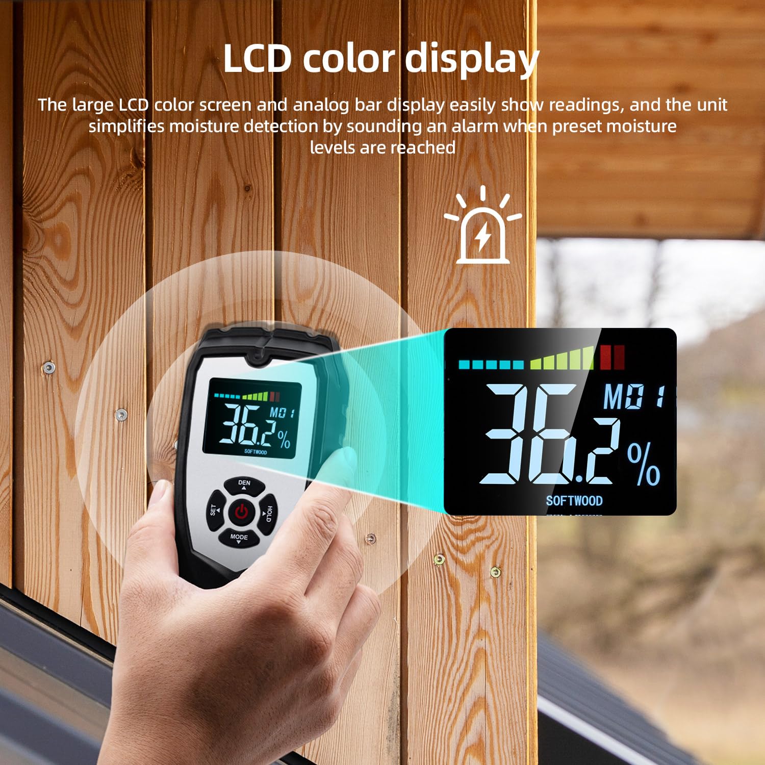 Mcbazel Misuratore Umidità Muri Digitale, Rivelatore di Umidità Igrometro, Moisture Meter per Legno, Pareti, Intonaco, Muratura, Profondità di Analisi 0-50 mm