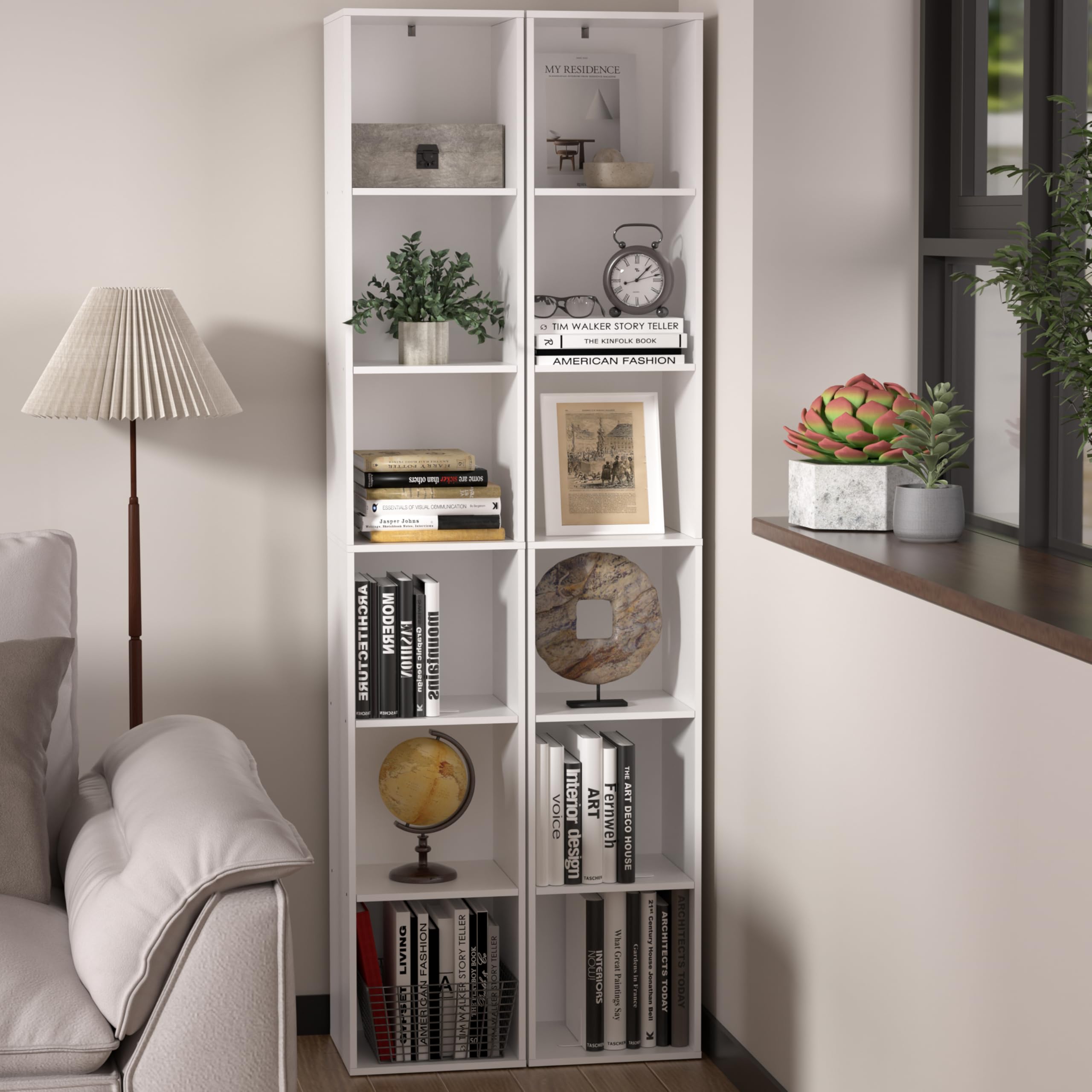 6 Cube Storage Organizer, 6 Tier Cube Low Bookcase Freestanding Storage Display Organizer, Six-Cubes Open Shelf Bookshelf for Home Office (White, 6-Cube)