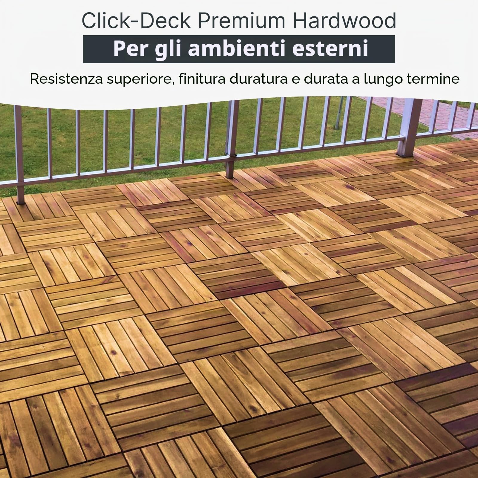 CLICK-DECK Le famose piastrelle Click-Deck in LEGNO MASSELLO per pavimenti esterni - Pavimenti per patio, balcone, terrazza, vasca idromassaggio (24x piastrelle per decking)