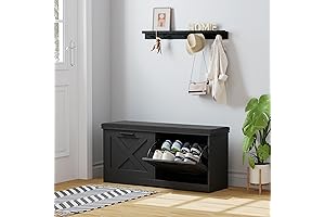 Black Shoe Bench Storage with 2 Flip Drawers for Entryway, Living Room, Bedroom