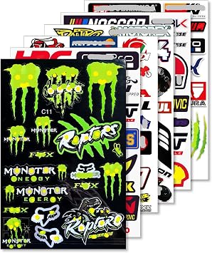 6 Sheets Motorcycle Stickers- Racing Brand Vinyl Stickers for Motocross Dirt Bike ATV Car Truck Helmet Skateboard Laptop -Waterproof & UV Resistant Decals with [Monster] for Bike & Gear Customization