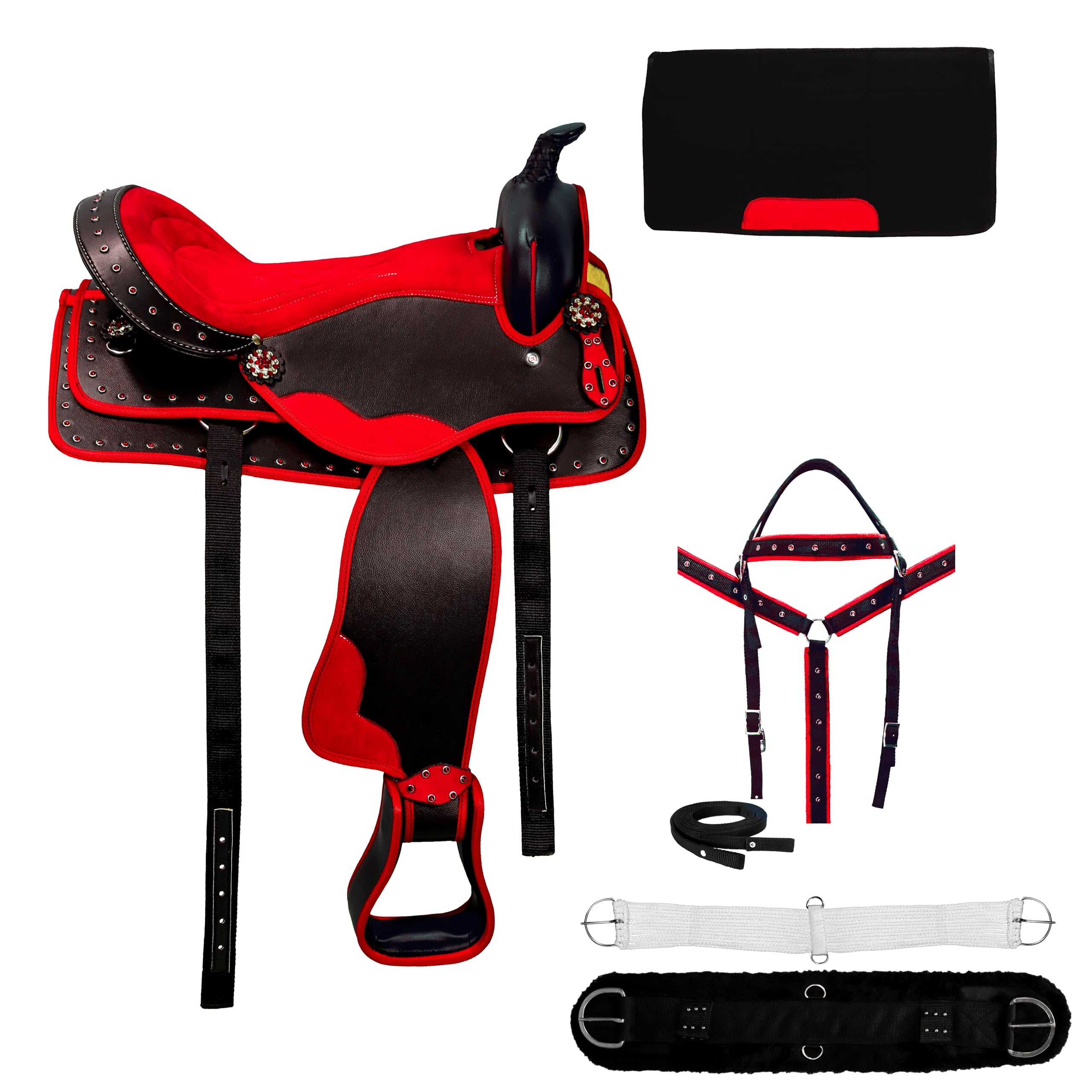 Classic Quality Handmade Western Synthetic Lightweight Comfort Barrel Racing Trail Tack Equestrian Horse Saddle All Accessories Included Size 10-18 inches Seat Available