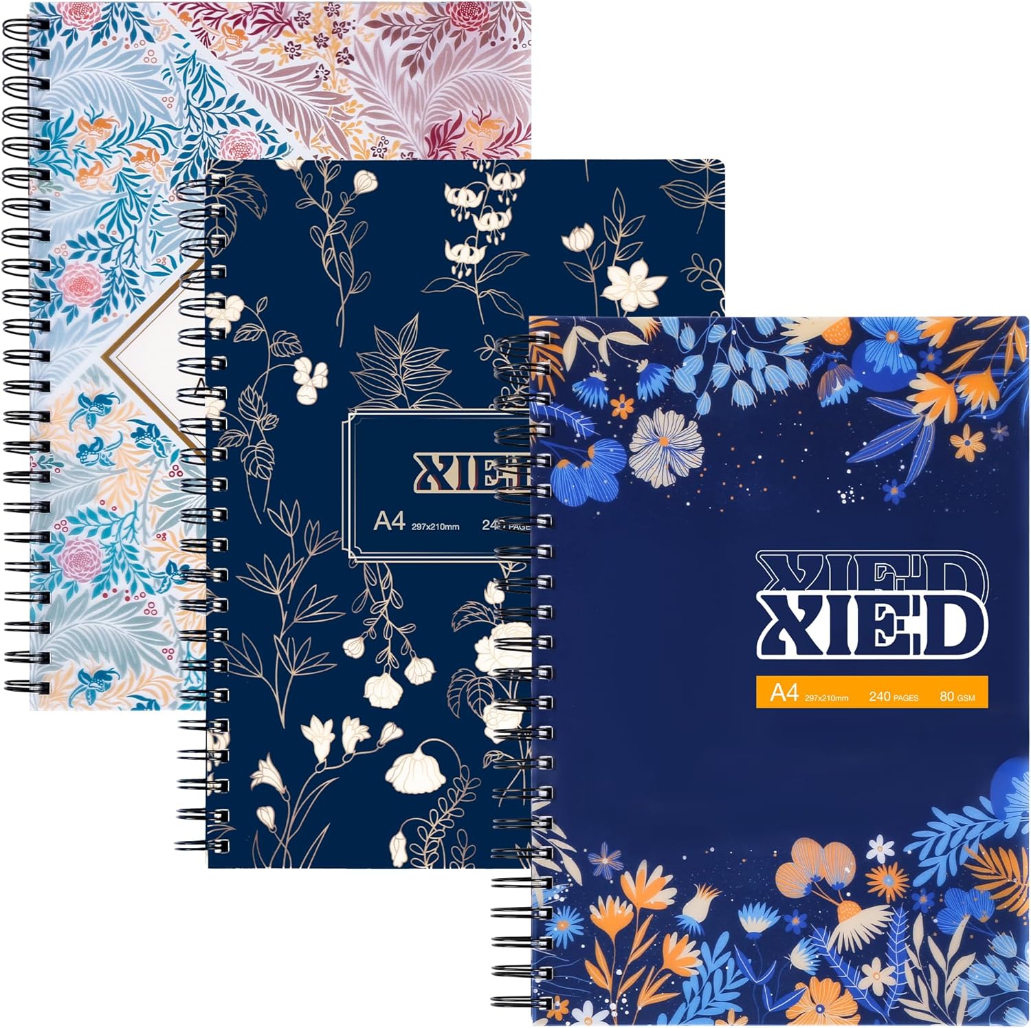 Spiral Notebook?A4 Lined Notebook, 3 Pack?8" x11-1/2, 120 Sheets & 240 Pages, Water Resistant Cover Notebook Set Perfect for School & Office