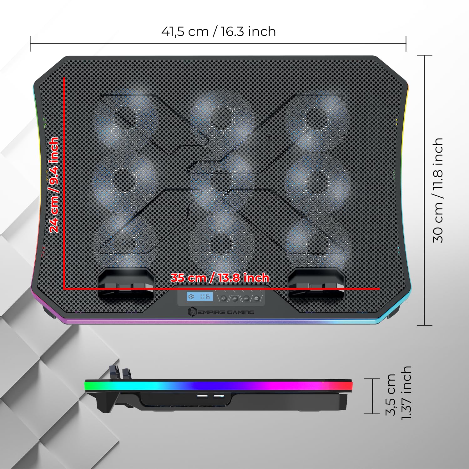 EMPIRE GAMING - Guardian C900 Refroidisseur PC Ordinateur Portable 12’’ à 17’’ RGB Gamer -9 Ventilateurs - Contrôleur LCD -10 Modes RGB -7 Hauteurs Réglables -Support Amovible