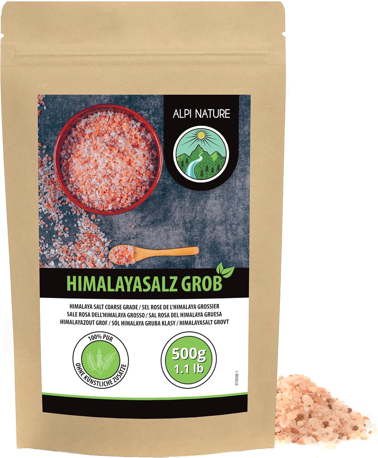 Alpi Nature Himalajska Różowa Sól Gruba 500g, Różowa Sól Himalajska, Sól Kamienna Himalajska 2–5 mm