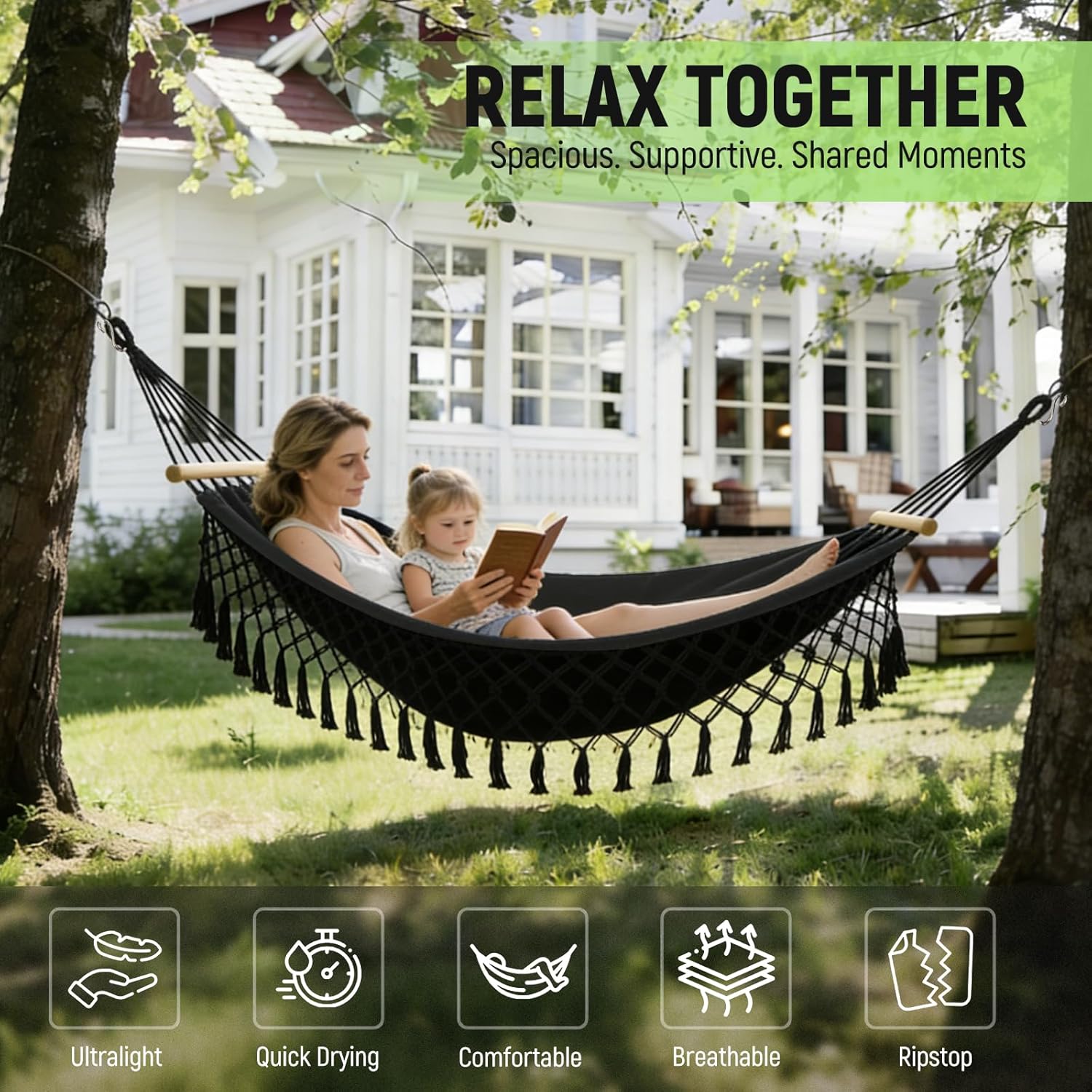 Portable Hammock,Bohemian Hammock,Rope Hammock,Suitable,Yard, Beach, Backyard,Garden (Khaki) 79 * 39