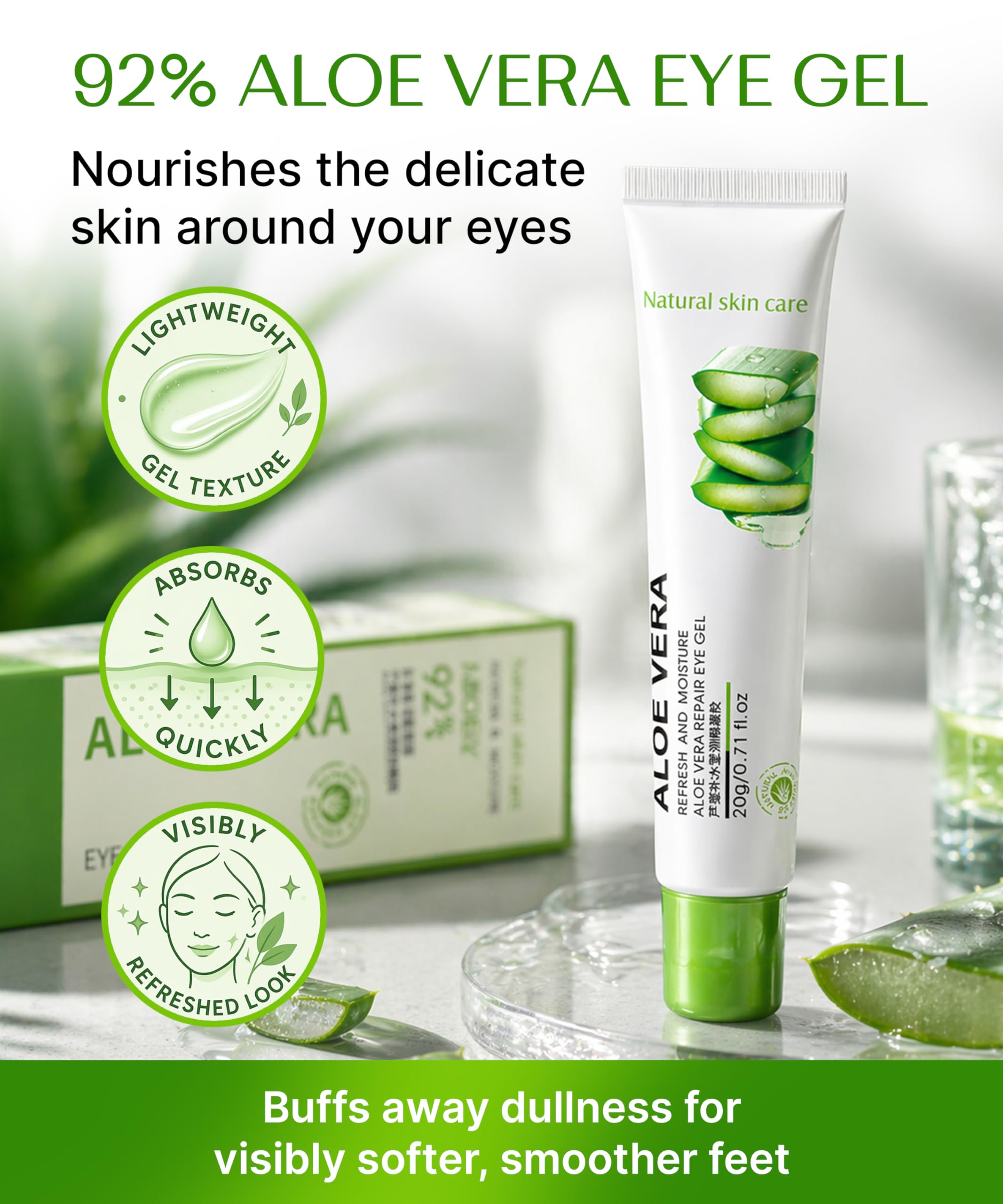 BIOAQUA Crema gel contorno occhi idratante all'aloe vera Riduce le occhiaie Idrata Borse senza occhi Garantite 20 g