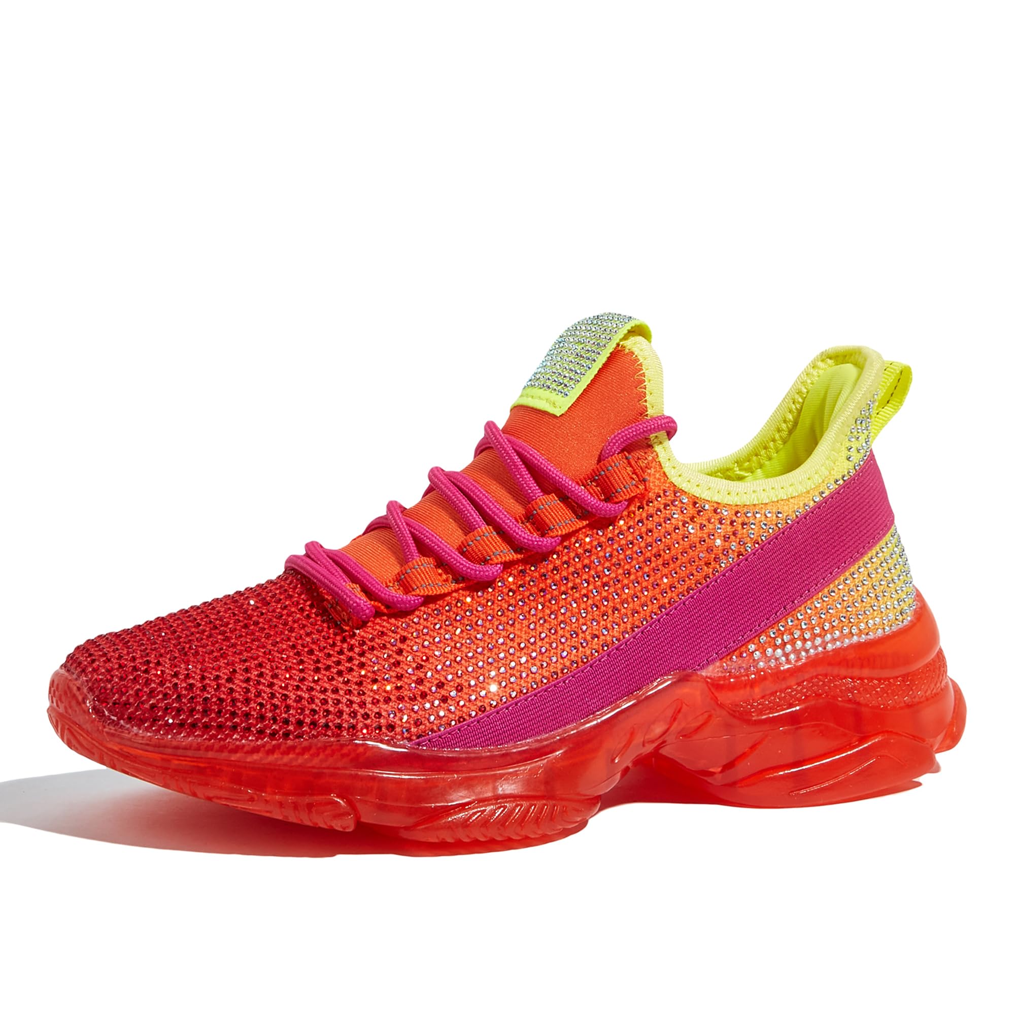 BELOS Women's Rhinestone Mesh Slip On Walking Shoes Fashion Breathable Spakle Glitter Sneaker