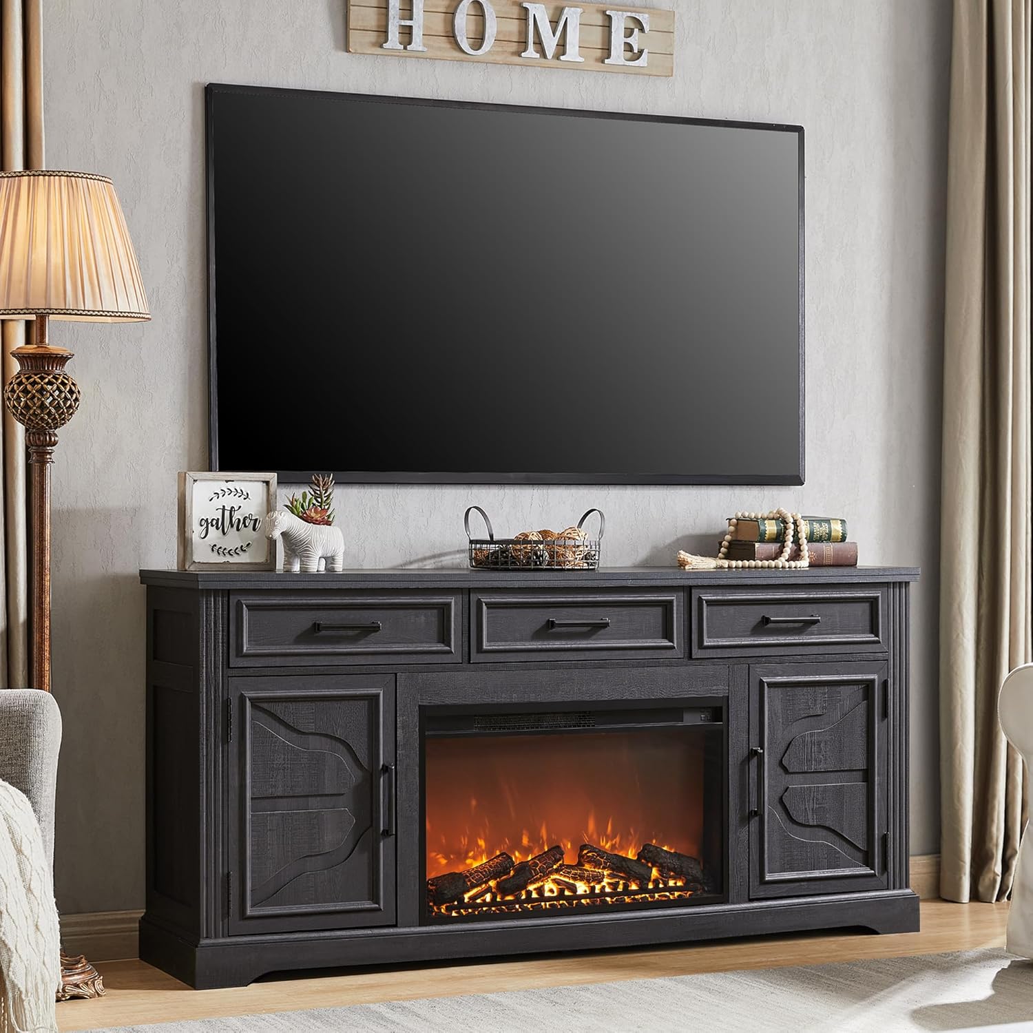 farmhouse fireplace tv stand front view with 30 inch electric fireplace