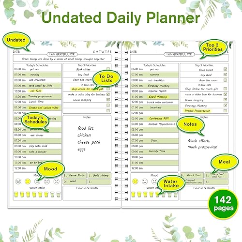 Miniatura 2 de Agenda diaria, agenda sin fecha con lista de tareas, planificador de trabajo en espiral para hombres y mujeres, lindo planificador de citas, agenda