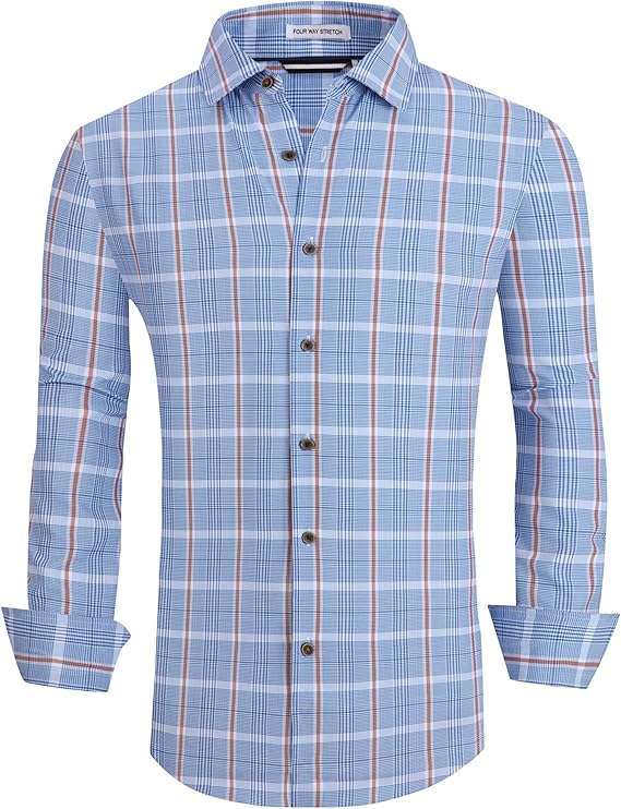 Alex Vando Mens Button Down Shirts Wrinkle Free 4-Way Stretch Print Business Casual Shirt