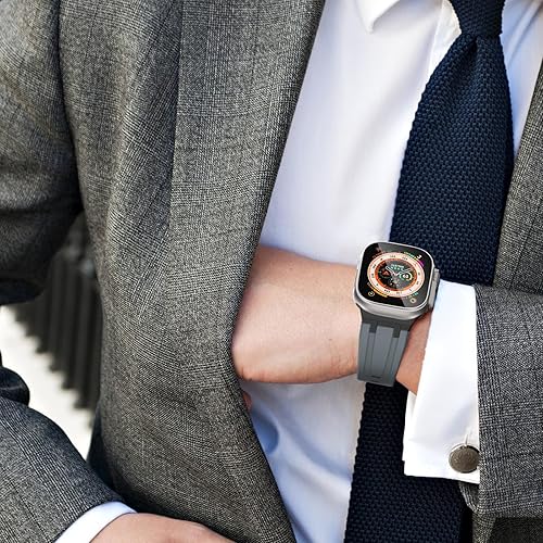 Miniatura 7 de Wingle Correa de silicona líquida AP para iWatch Series 9 8 7 SE 6 5 4 3 2 1 con adaptador de metal, correa deportiva de lujo con adaptador de metal