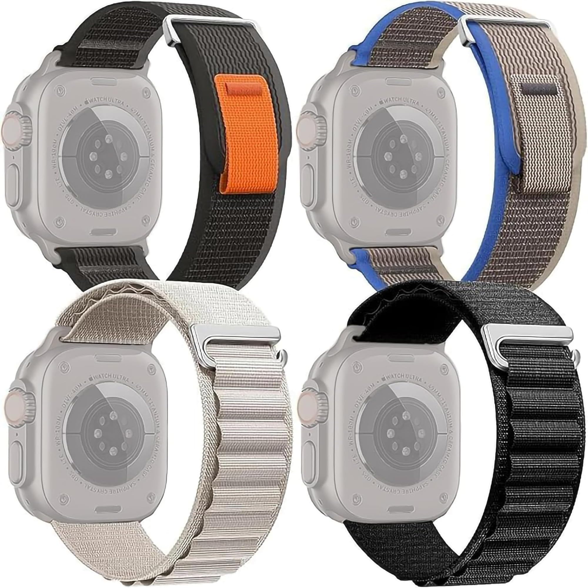 Sounce Soft Breathable Nylon Sport Loop Strap Compatible with 49mm 45mm 44mm 42mm Smartwatches – Adjustable G-Hook & Velcro Bands for Series Ultra 2, SE, 9, 8, 7, 6, 5, 4, 3, 2, 1 – Pack of 4